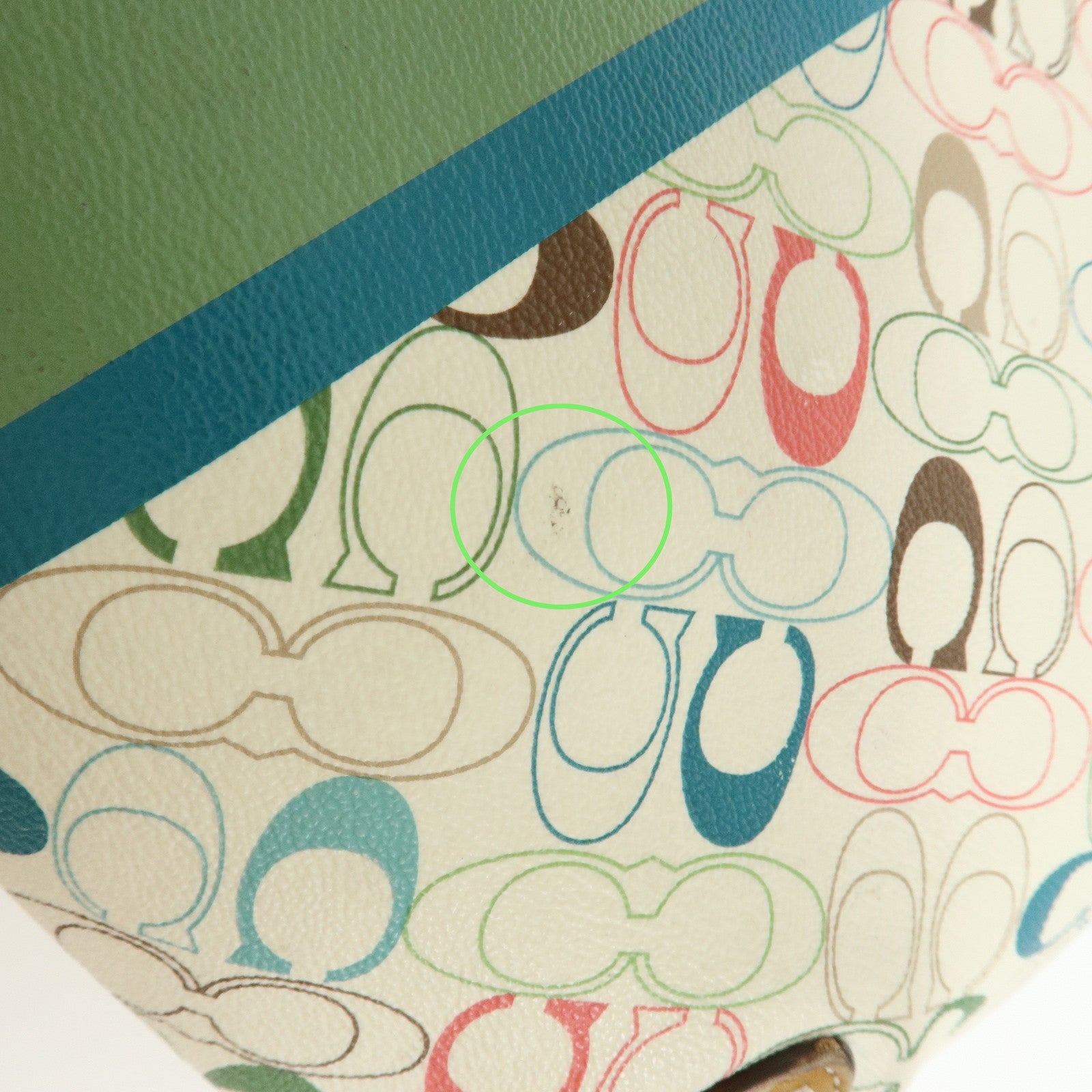 COACH Signature PVC Leather Shoulder Bag Hand Bag White Green