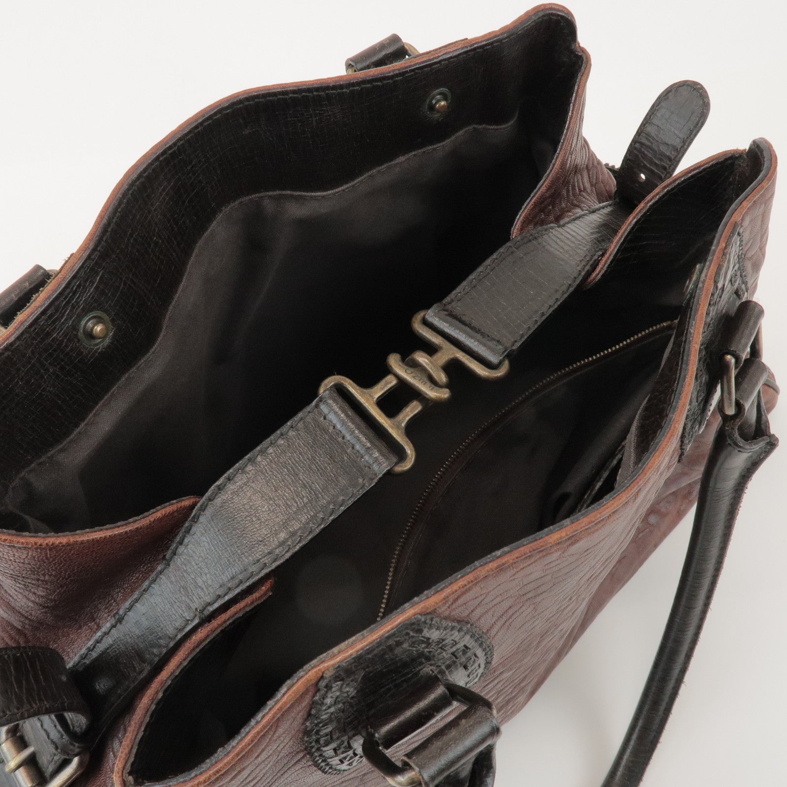 FENDI Etnico Leather Tote Bag Hand Bag Dark Brown 8BN162