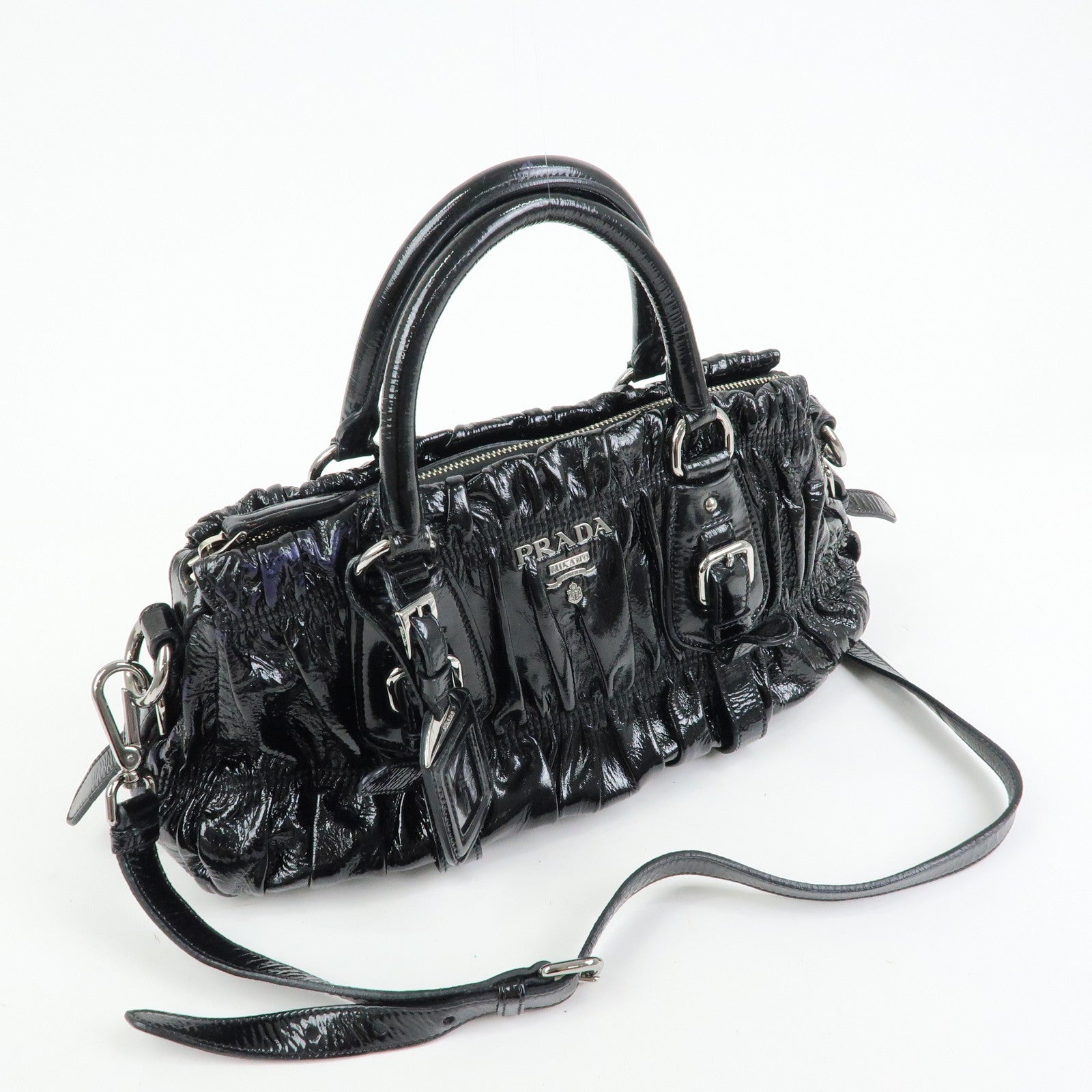 PRADA Patent Leather 2Way Bag Hand Bag Shoulder Bag Black