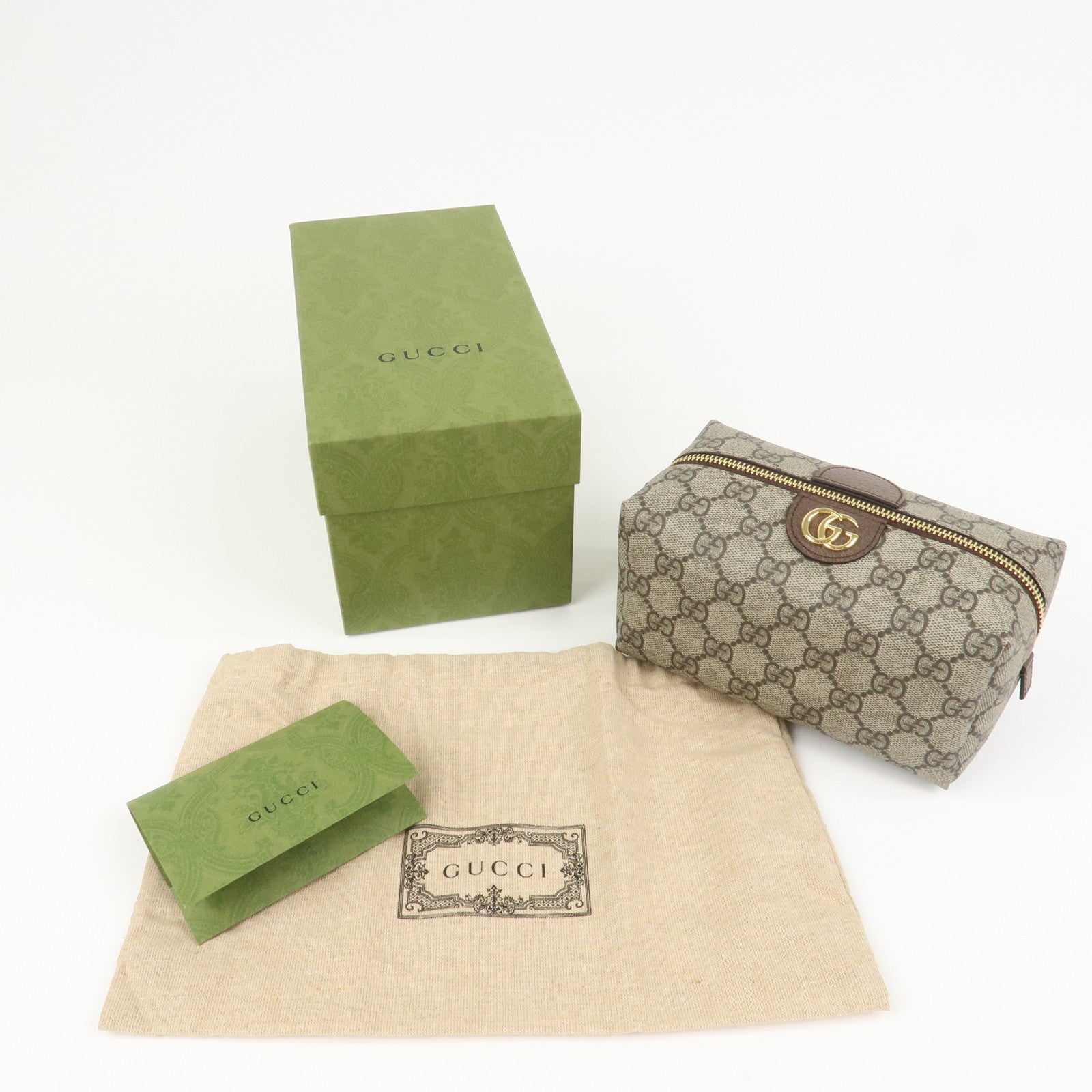 GUCCI GG Marmont GG Supreme Cosmetic Pouch Beige Brown 548393