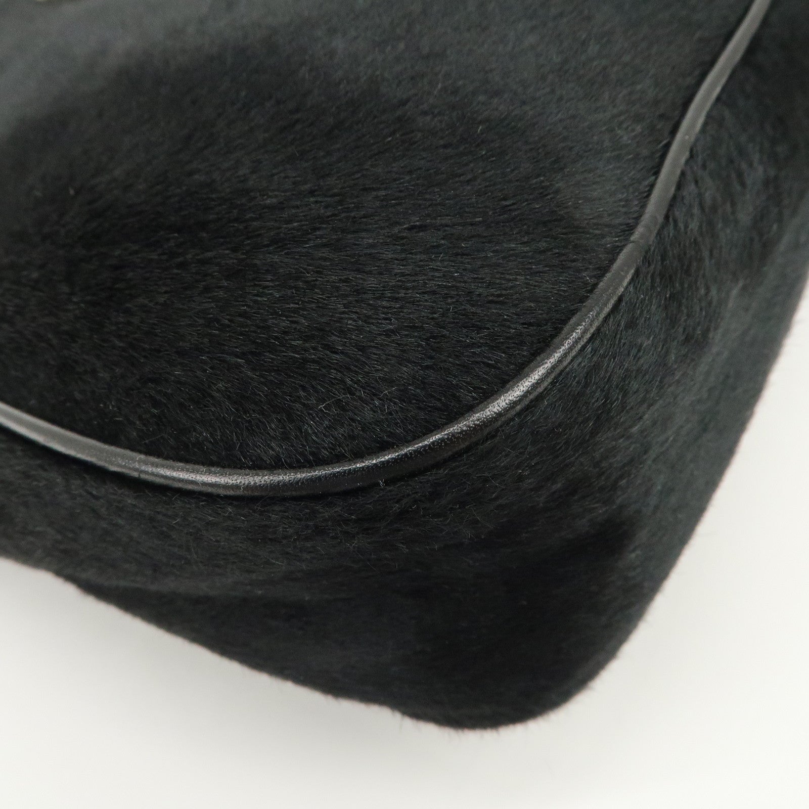 FENDI Haircalf Leather Shoulder Bag Hand Bag Black 15328