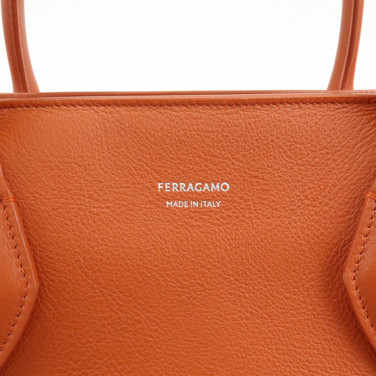 Ferragamo Logo Leather Tote Bag Hand Bag Orange