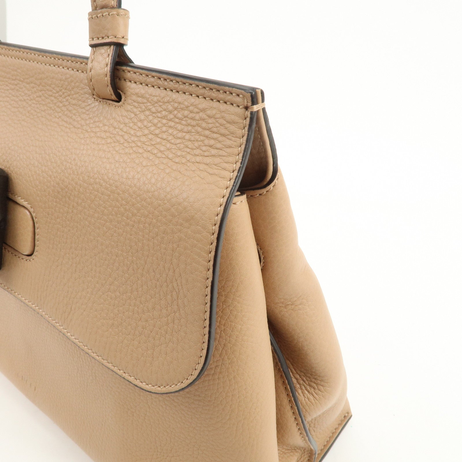 GUCCI Bamboo Leather 2WAY Bag Hand Bag Shoulder Bag Beige 392013