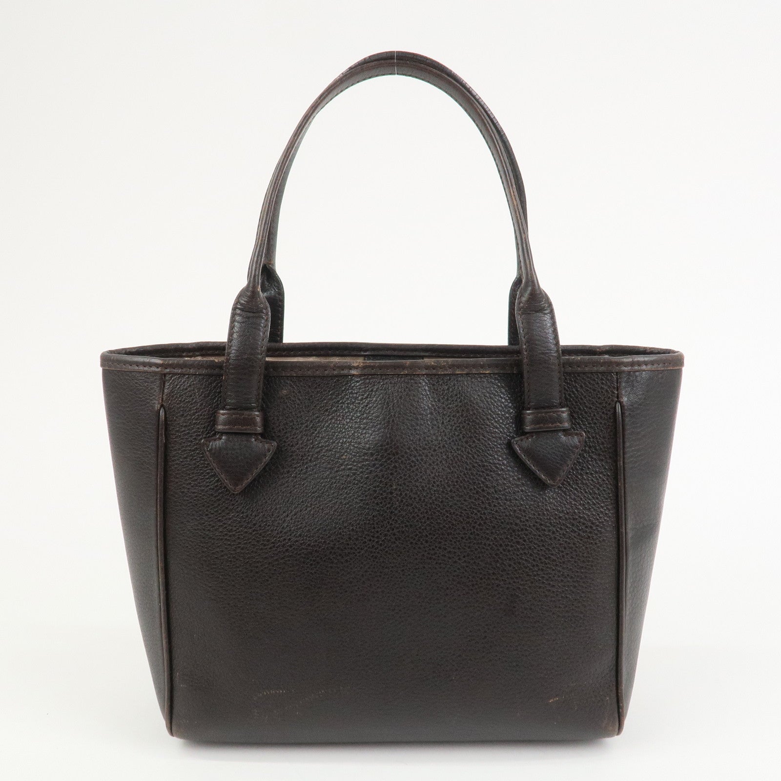 LOEWE Heritage Logo Leather Hand Bag Tote Bag Dark Brown