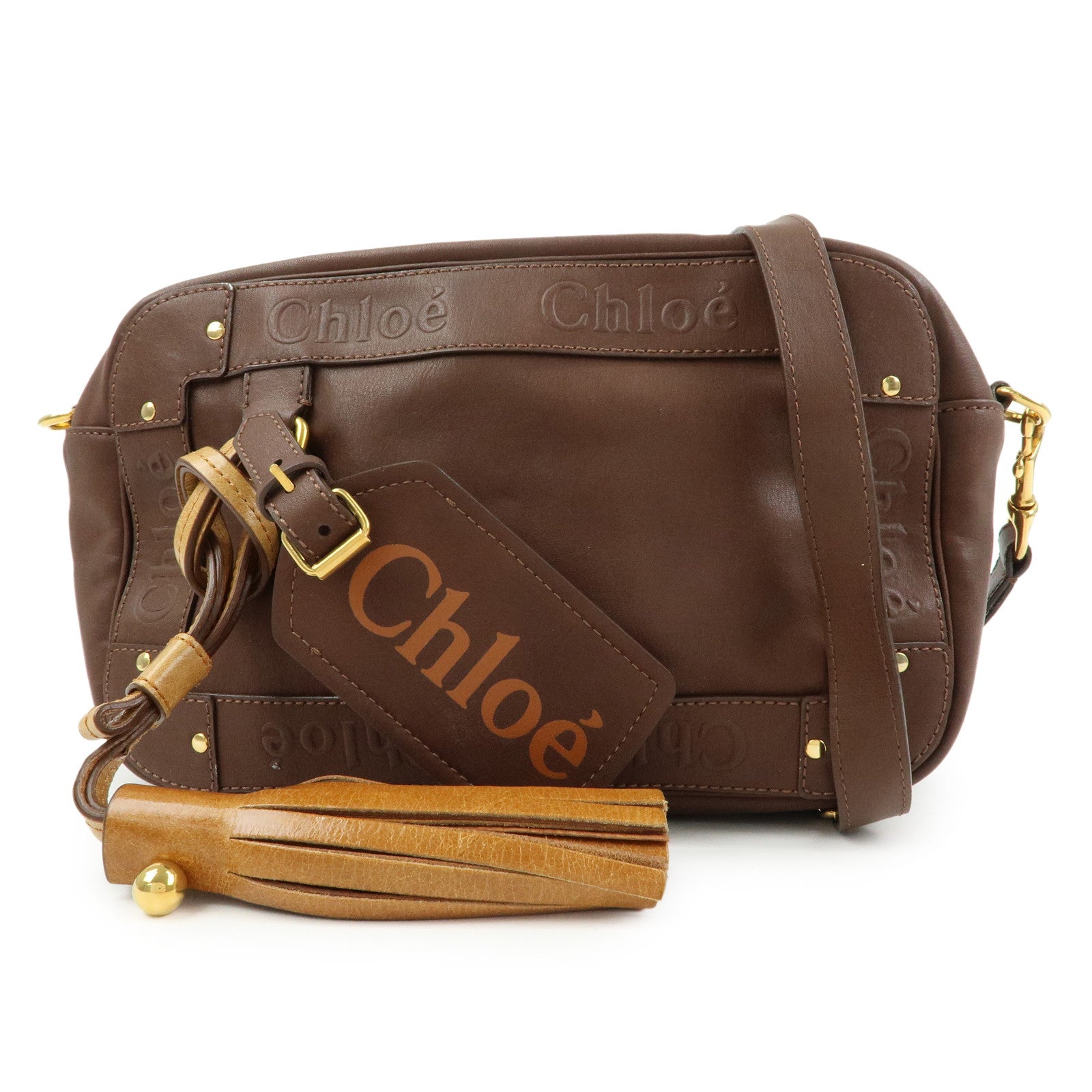 Chloe Eden Leather Shoulder Bag Crossbody Bag Tassel Dark Brown