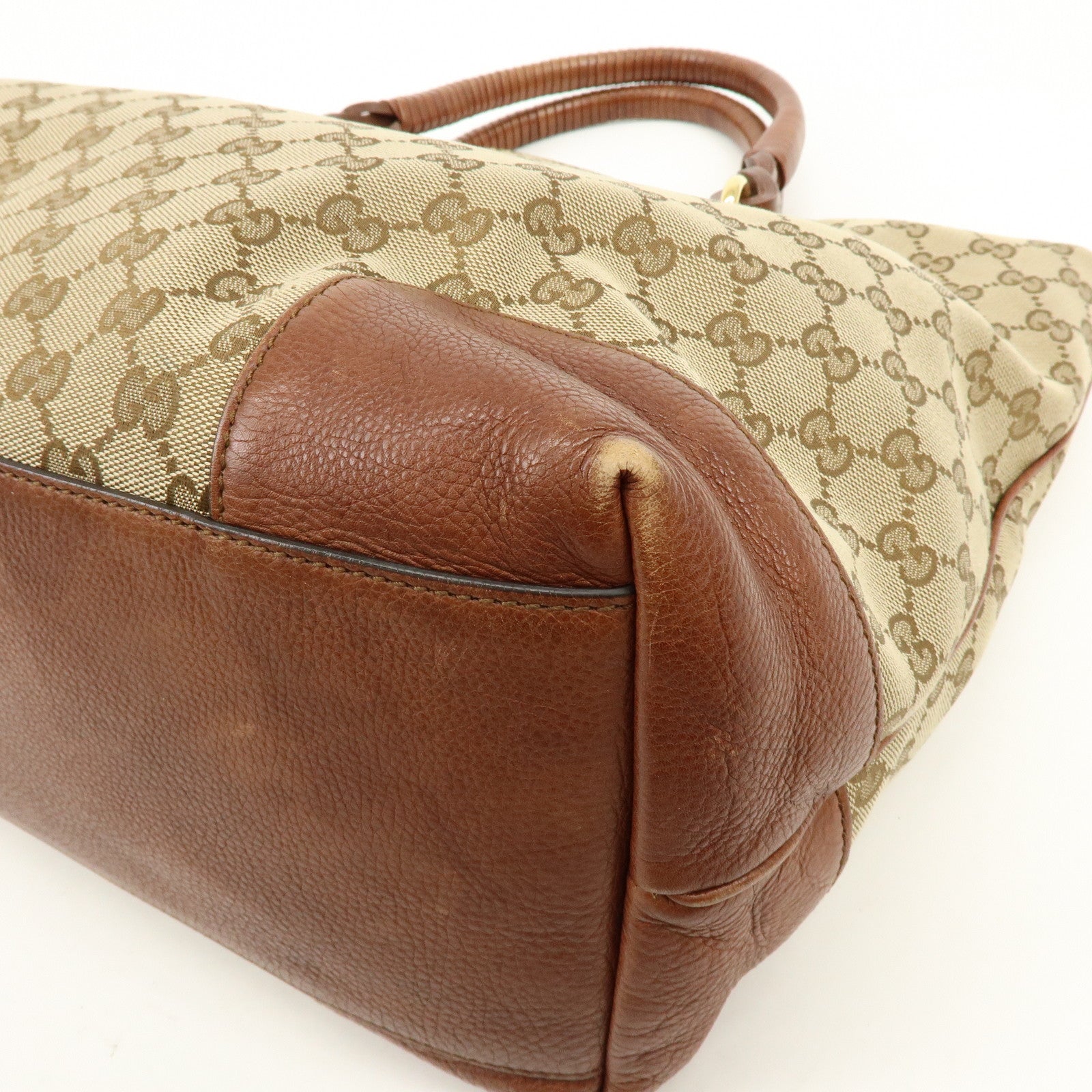 GUCCI GG Canvas Leather Shoulder Bag Tote Bag Beige Brown 323665
