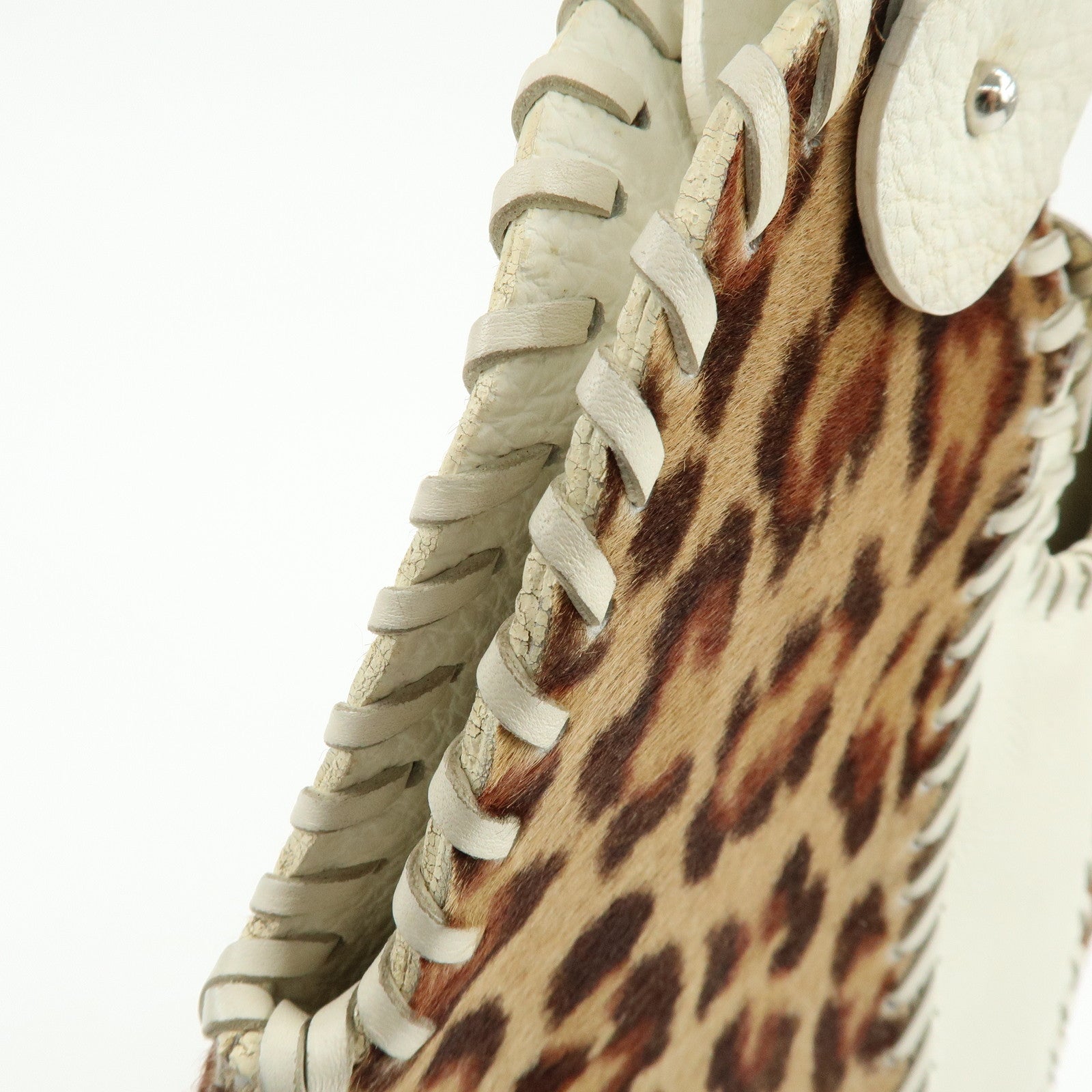 FENDI Unborn Calf Leather Tote Bag Leopard White Beige 8BR285