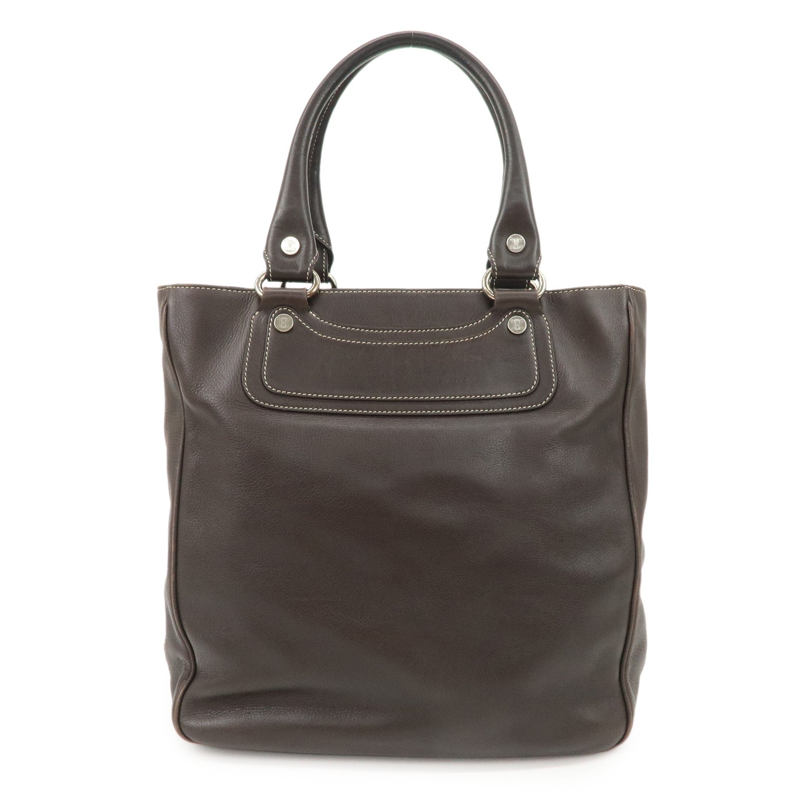 CELINE Boogie Bag Leather Large Tote Bag Hand Bag Dark Brown