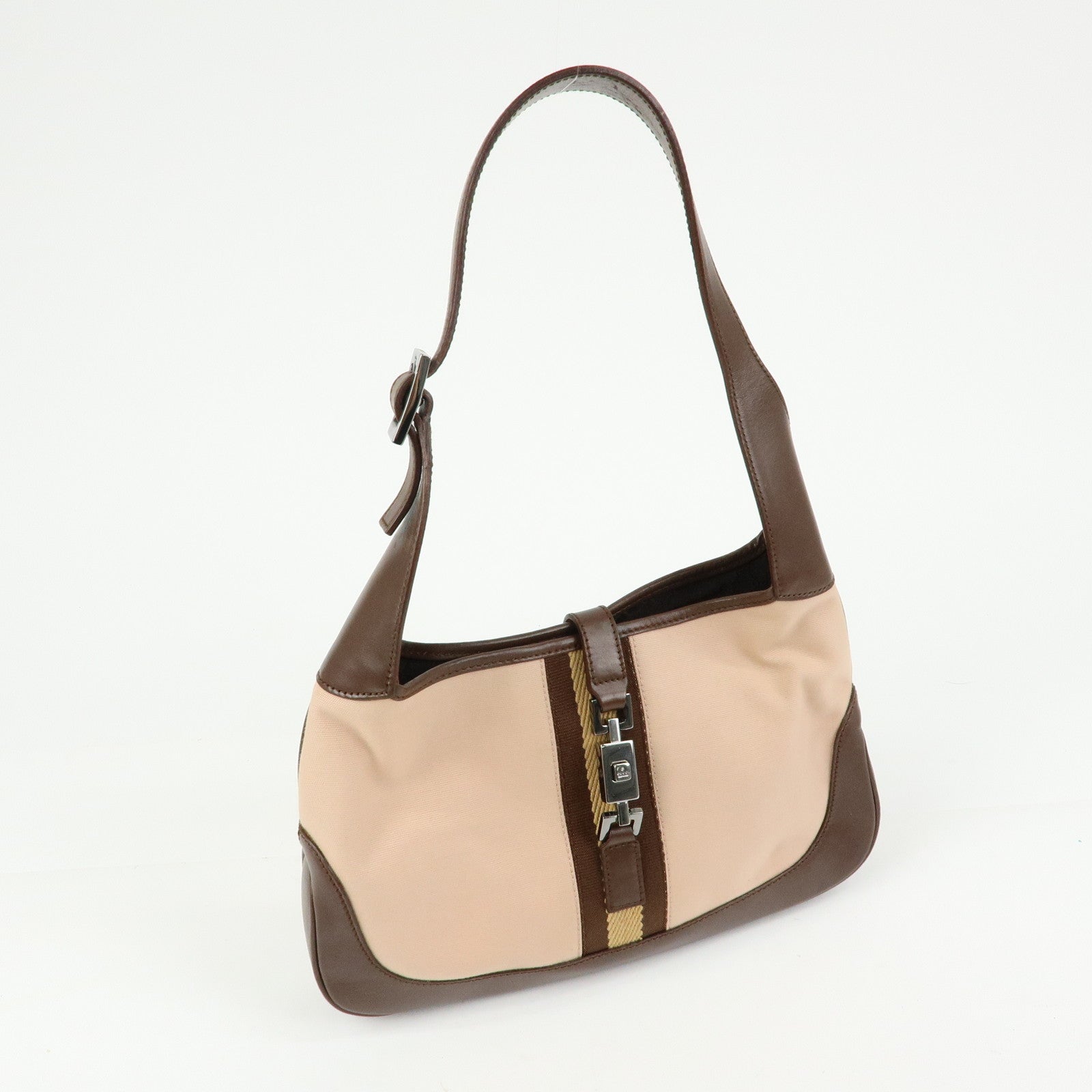 GUCCI Jackie Canvas Leather Shoulder Bag Pink Brown 001・3785