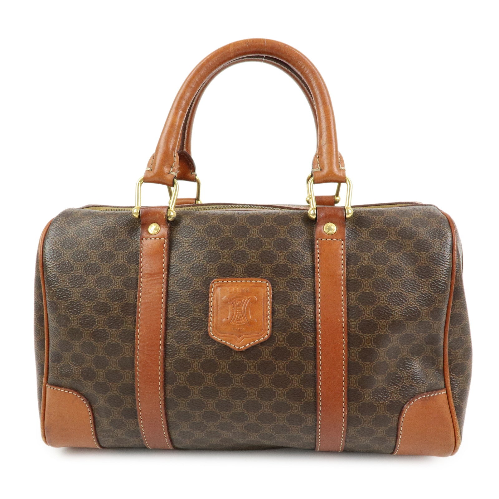 CELINE Macadam PVC Leather Boston Bag Hand Bag Brown