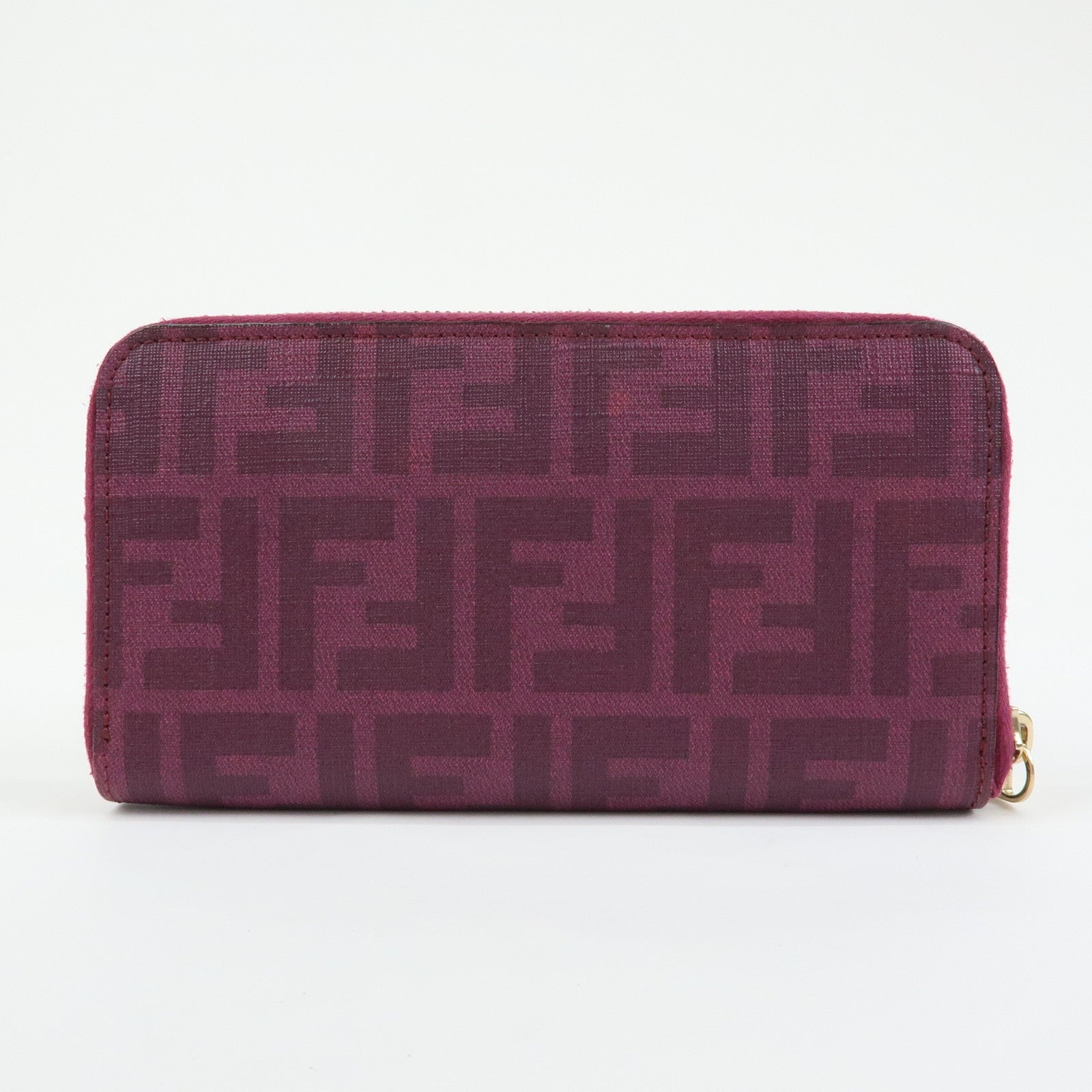 FENDI Zucca PVC Long Wallet Rose Ladybug Motif Purple 8M0024