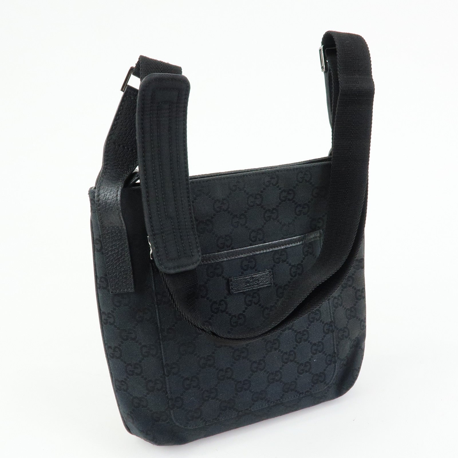 GUCCI GG Canvas Leather Shoulder Crossbody Bag Black 122793