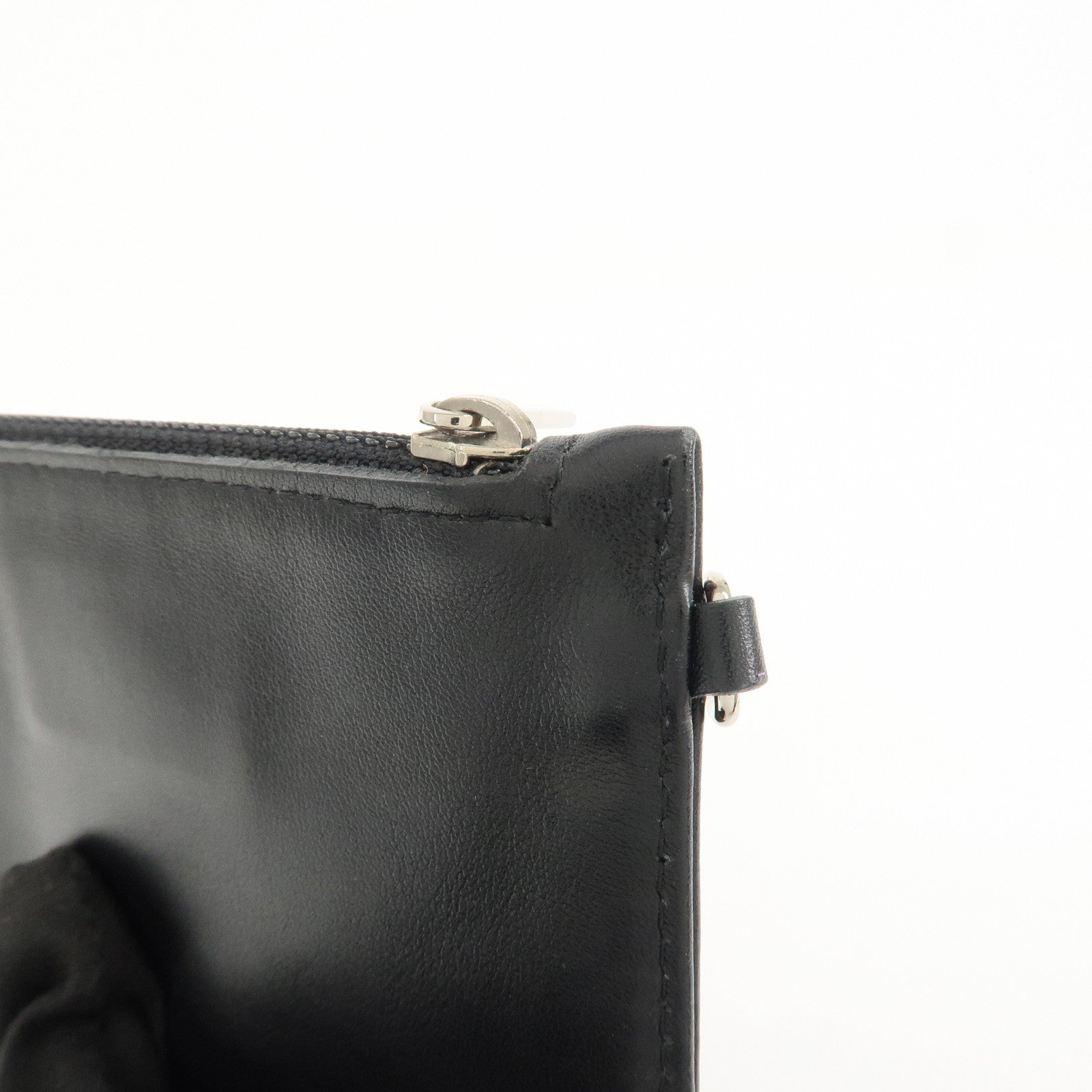 CHANEL COCO Mark Lamb Skin Coin Case Black Silver A25183