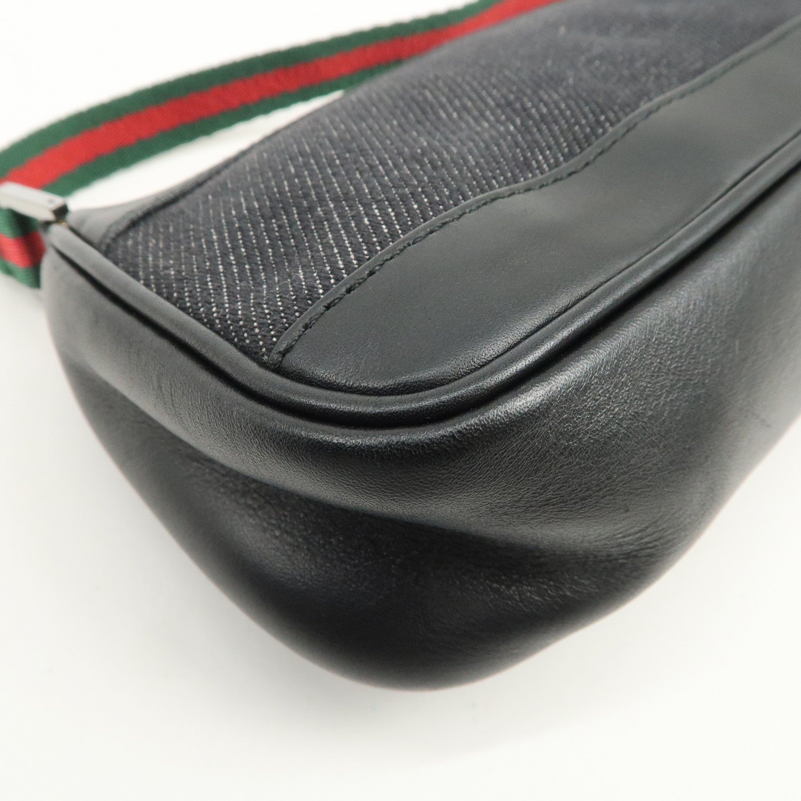 GUCCI Sherry Leather Denim Accessory Pouch Hand Bag Black 92820