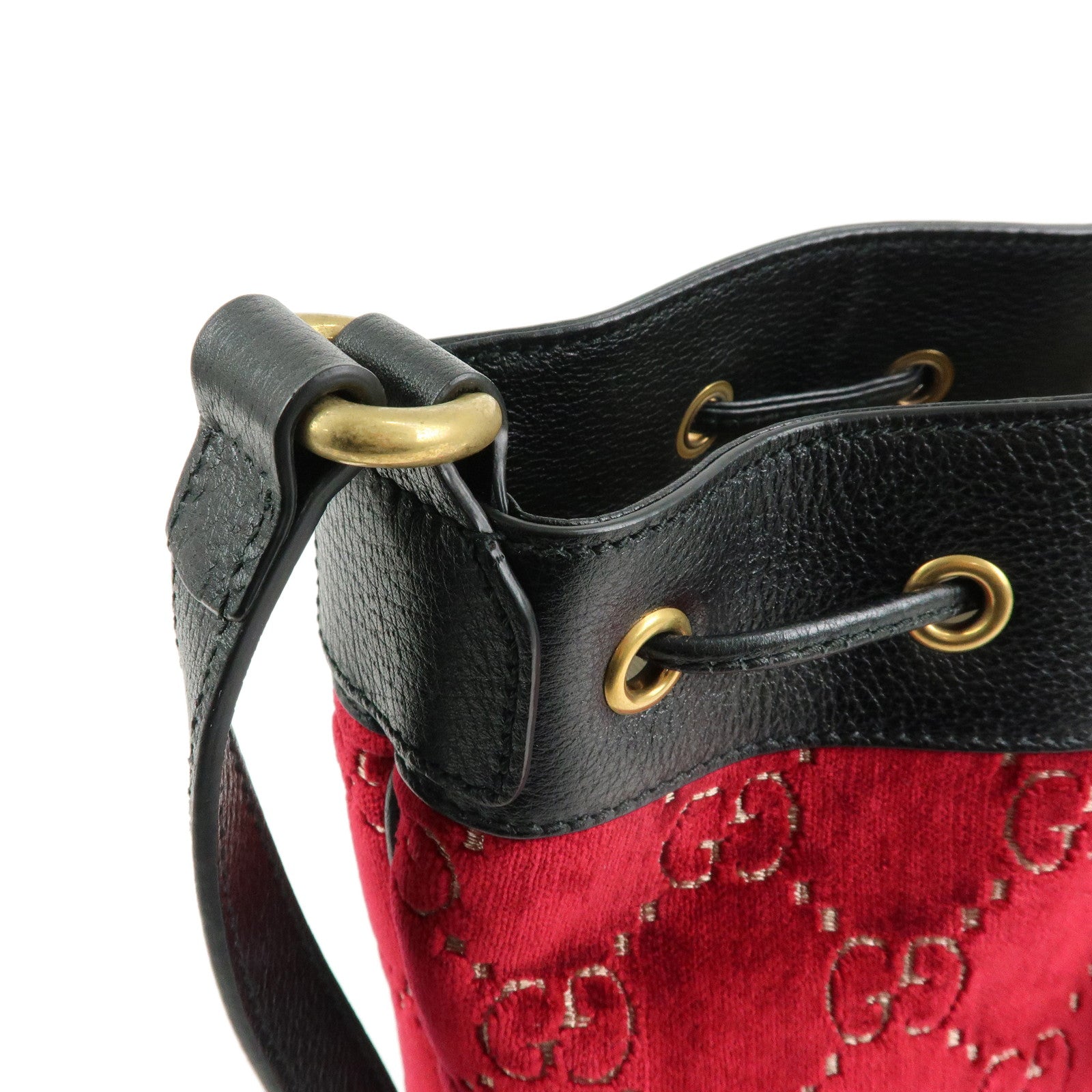 GUCCI Sherry GG Velvet Leather Shoulder Bag Red Black 574960