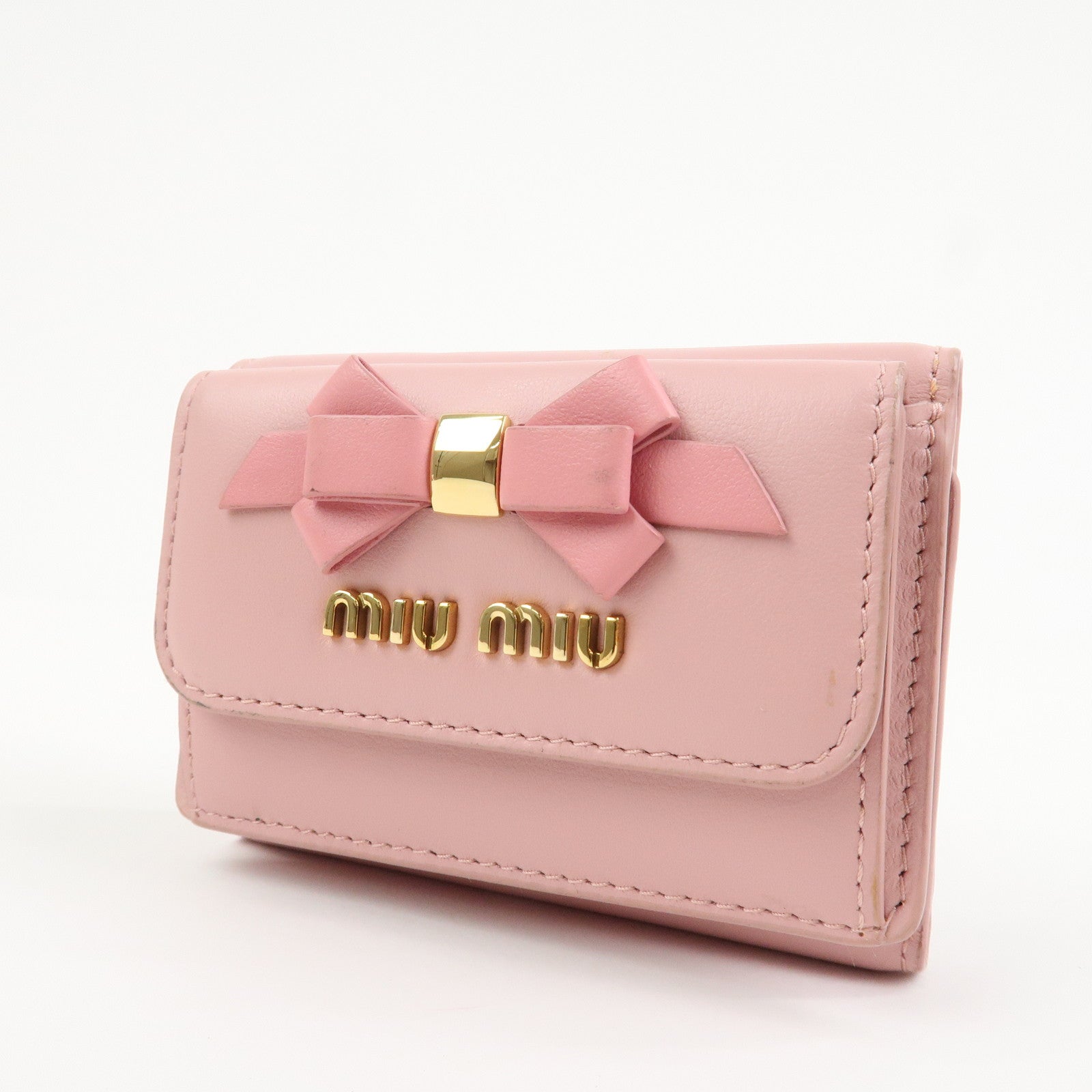 MIU MIU Logo Ribbon Tri-fold Wallet Compact Wallet Pink 5MH020