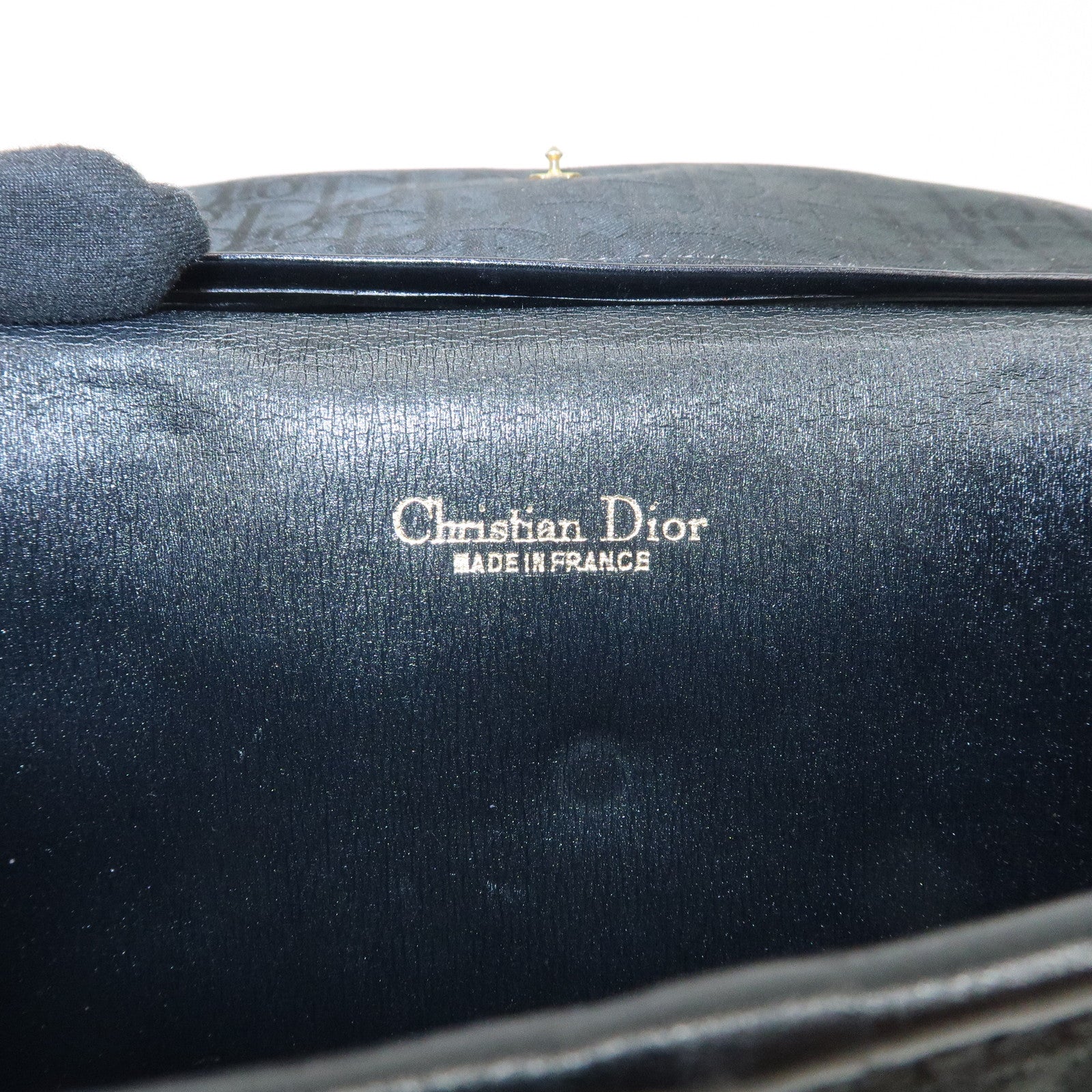Christian Dior Trotter Leather Canvas Chain Shoulder Bag Black