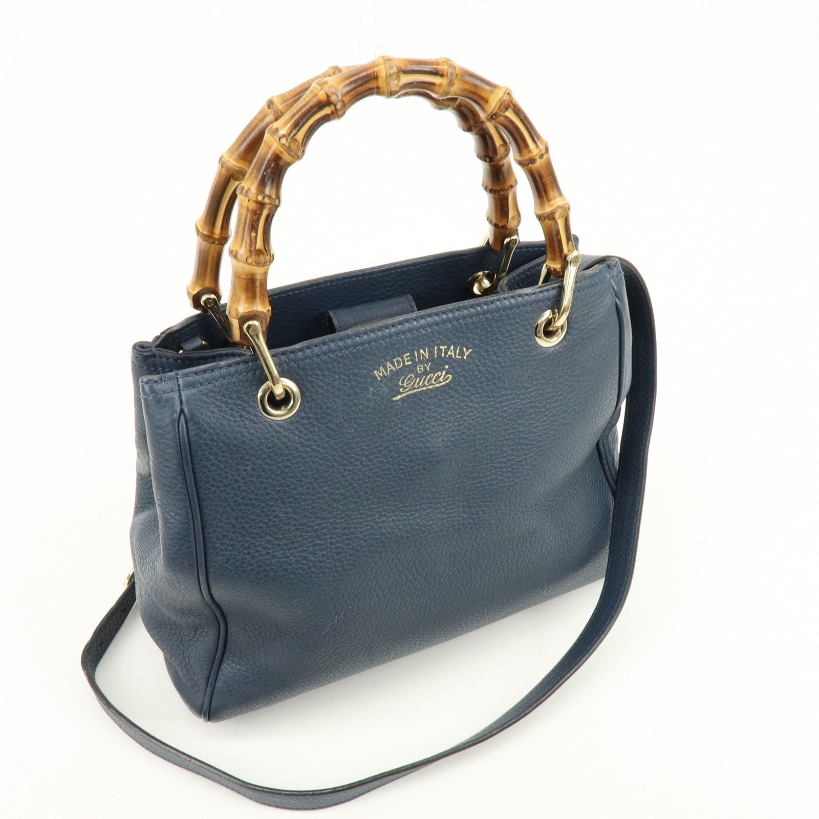 GUCCI Bamboo Leather 2Way Bag Tote Bag Shoulder Bag Blue 336032