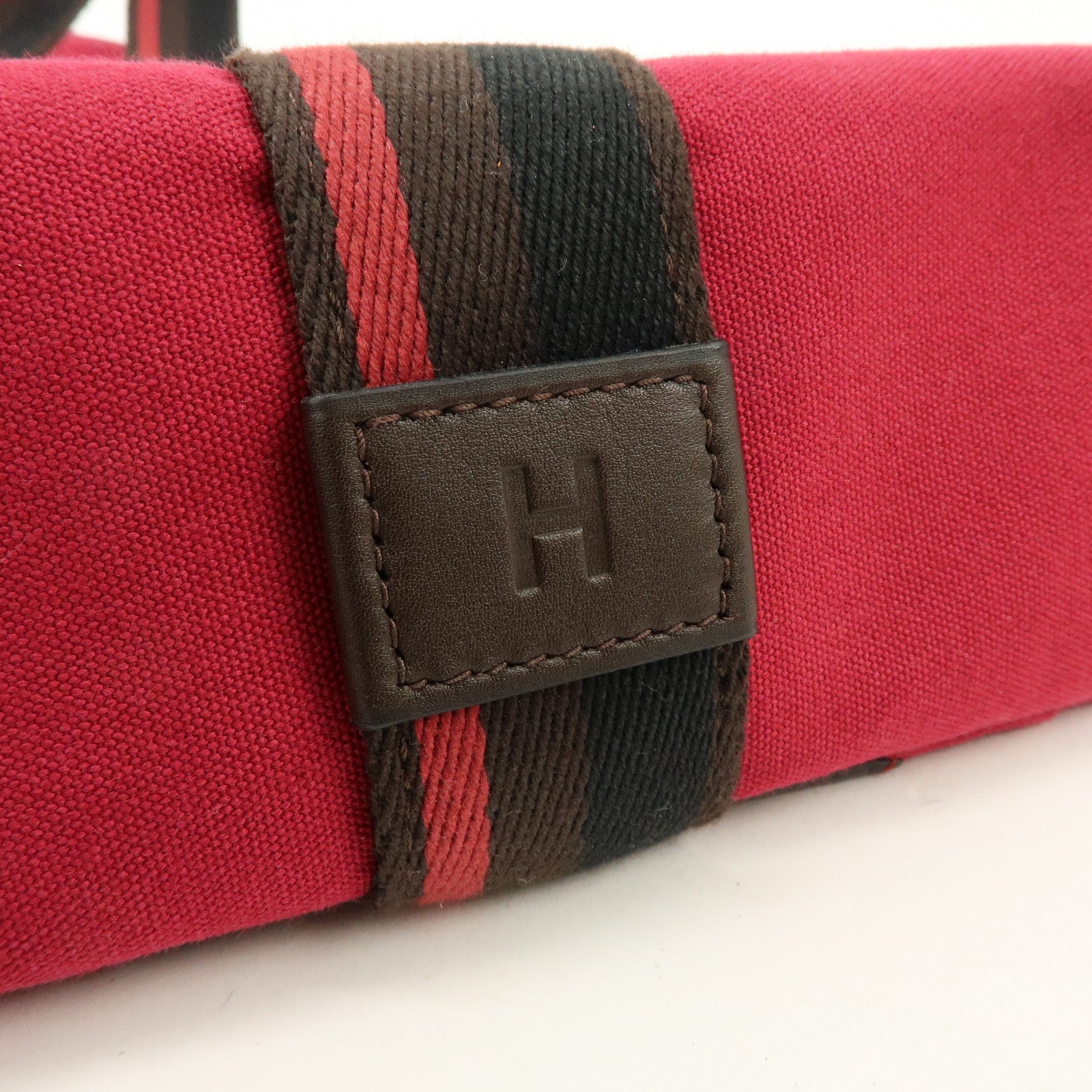 HERMES Trocadéro Vertical MM Canvas Calf Leather Tote Bag Red Brown
