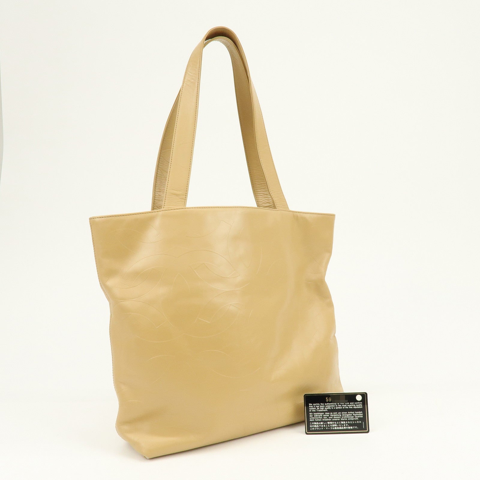 CHANEL COCO Mark Leather Tote Bag Shoulder Bag Beige