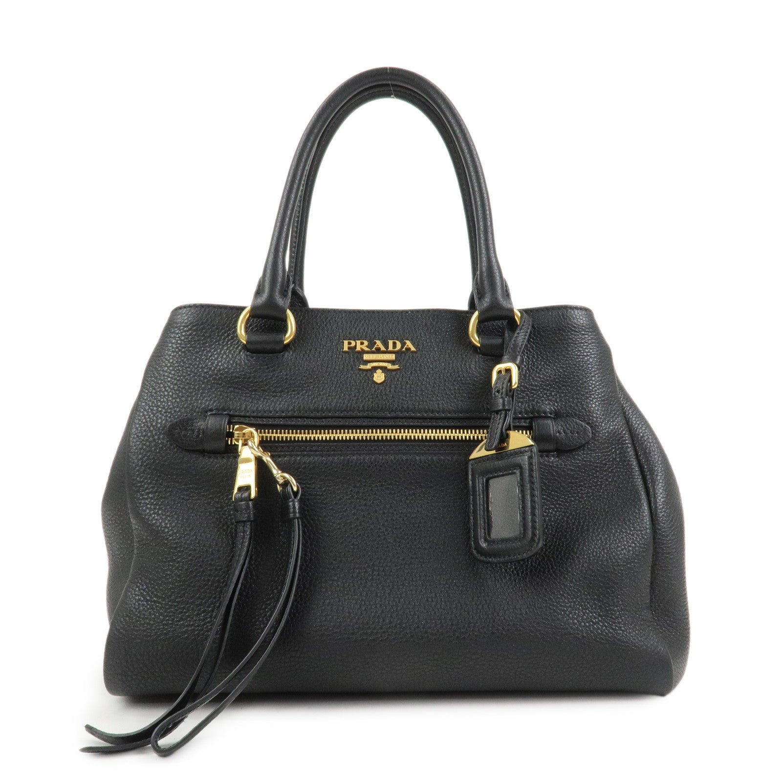 PRADA Logo Leather 2Way Bag Shoulder Bag Hand Bag Black 1BG044