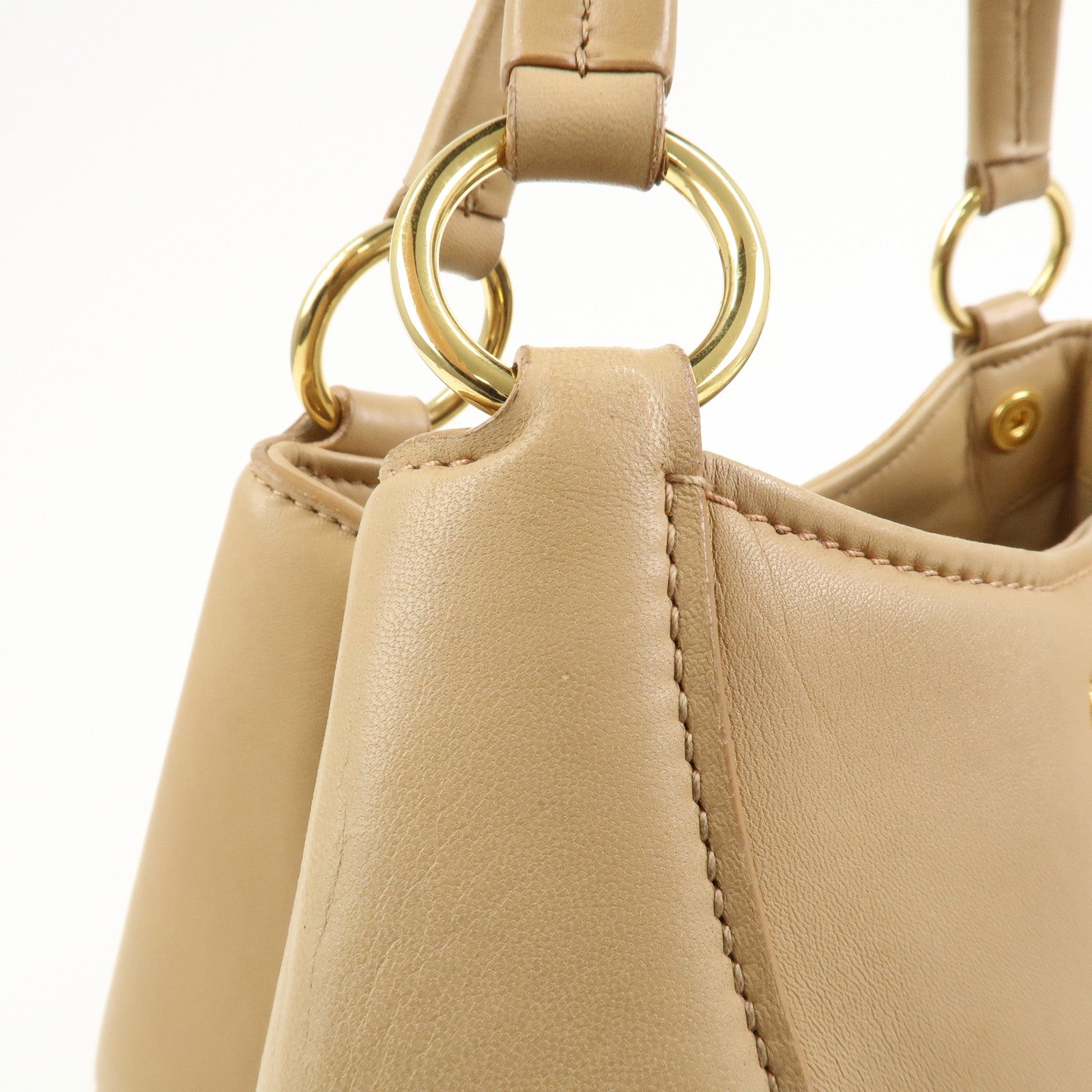 MIU MIU Logo Leather Shoulder Bag Hand Bag Light Brown RR1378