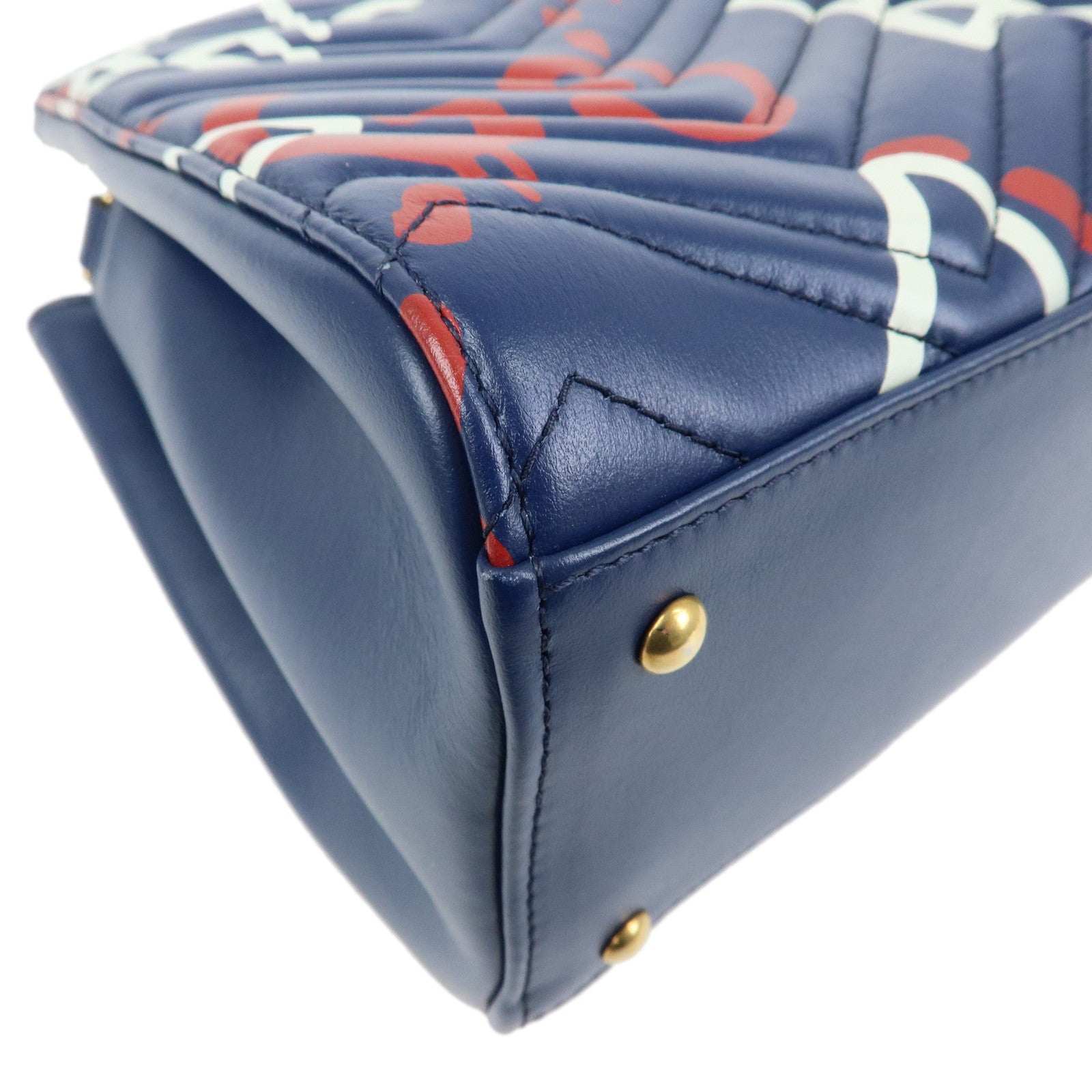 GUCCI GG Marmont Ghost Leather 2Way Hand Bag Navy Red White 448054