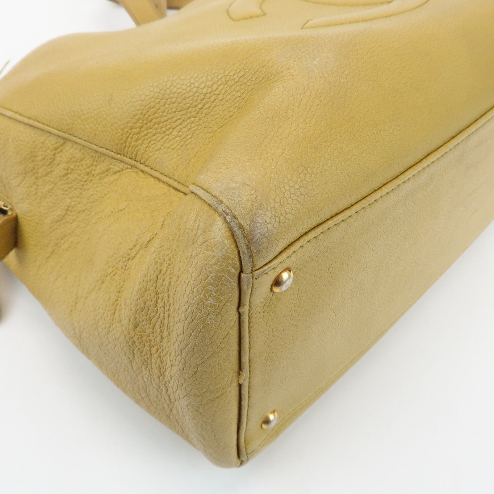 CHANEL COCO Mark Caviarskin Chain Shoulder Bag Yellow