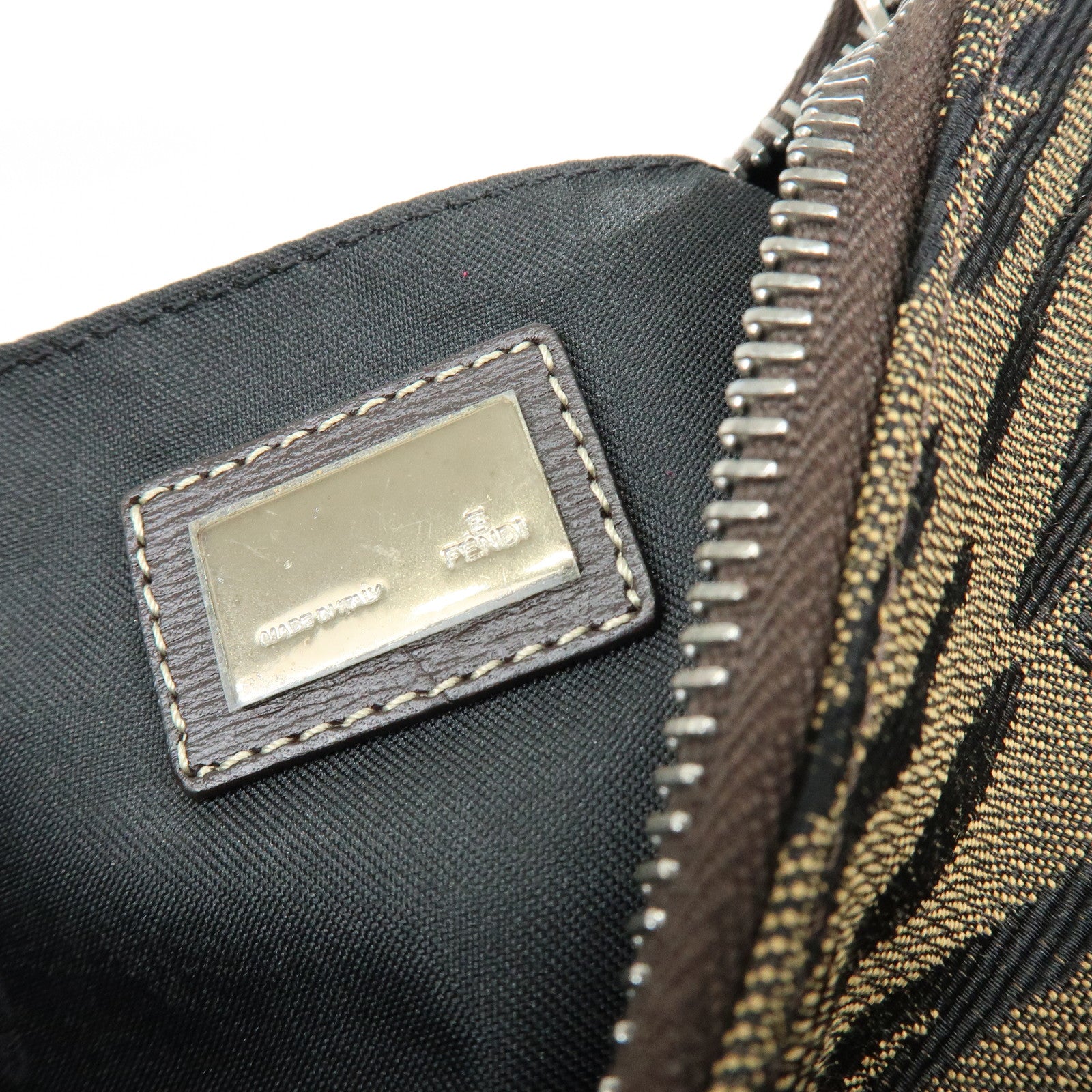FENDI Canvas Leather Zebra Pattern Shoulder Hand Bag Brown 8BR248