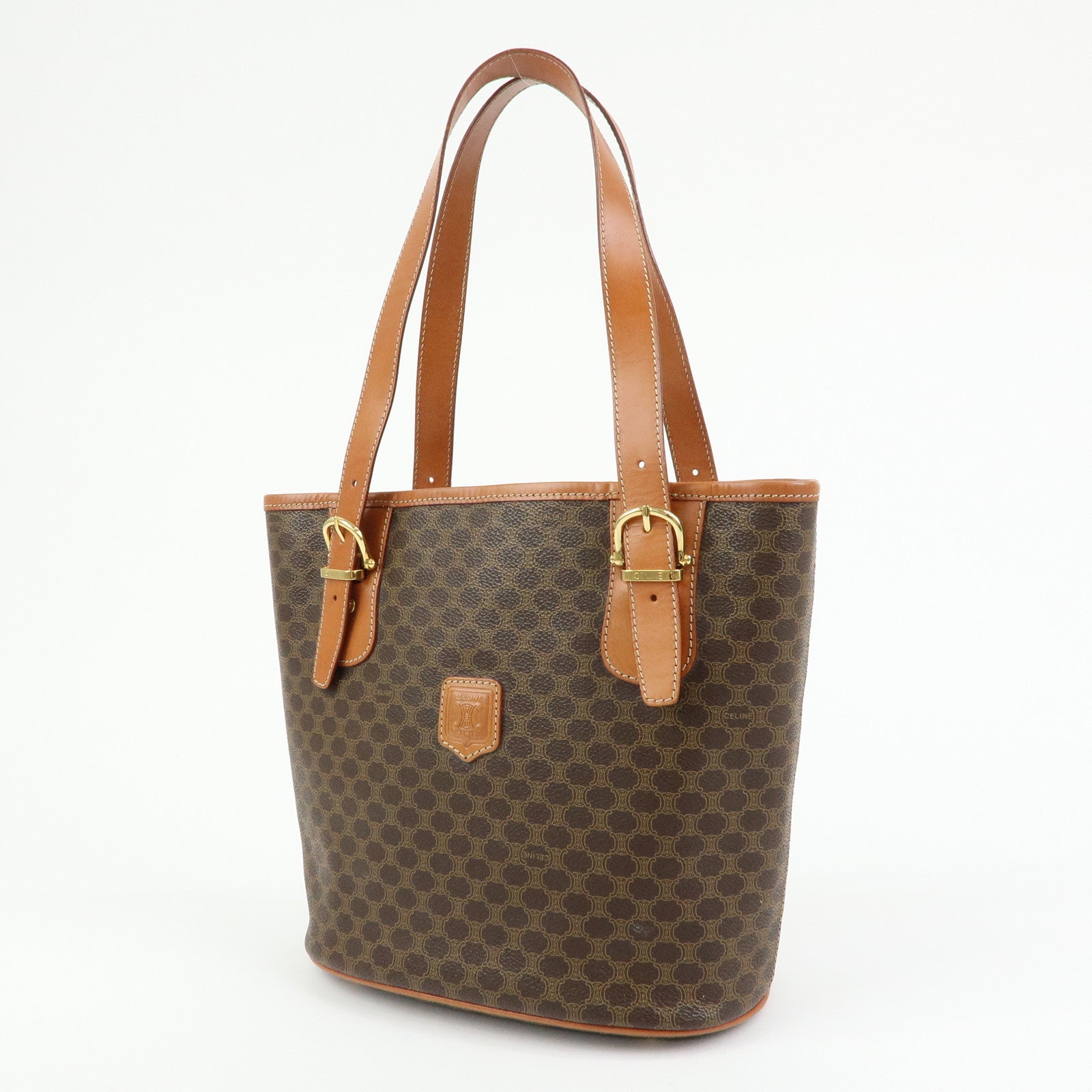 CELINE Macadam PVC Leather Tote Bag Hand Bag Shoulder Bag Brown