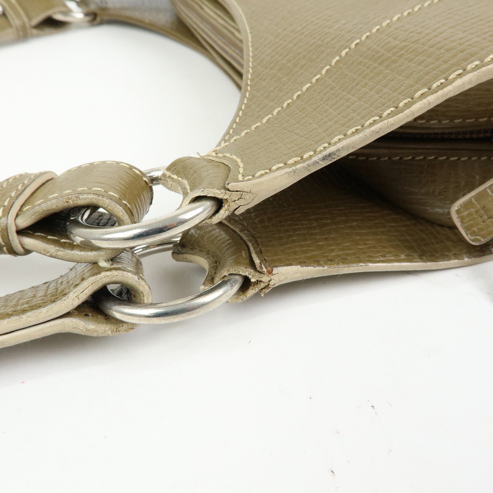 LOEWE Logo Leather Shoulder Bag Hand Bag Khaki