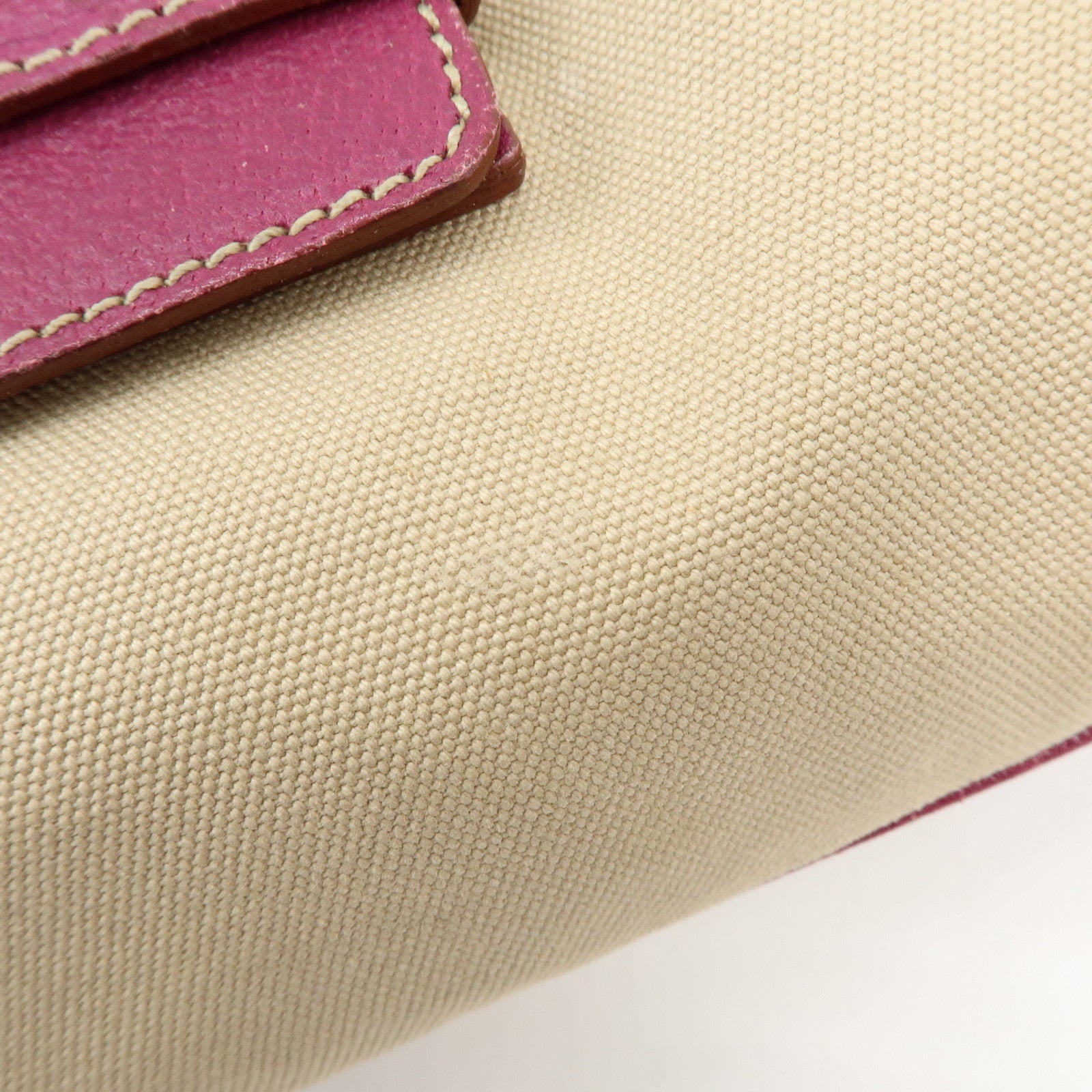 PRADA Triangle Logo Canvas Leather Hand Bag Beige Purple BR0811