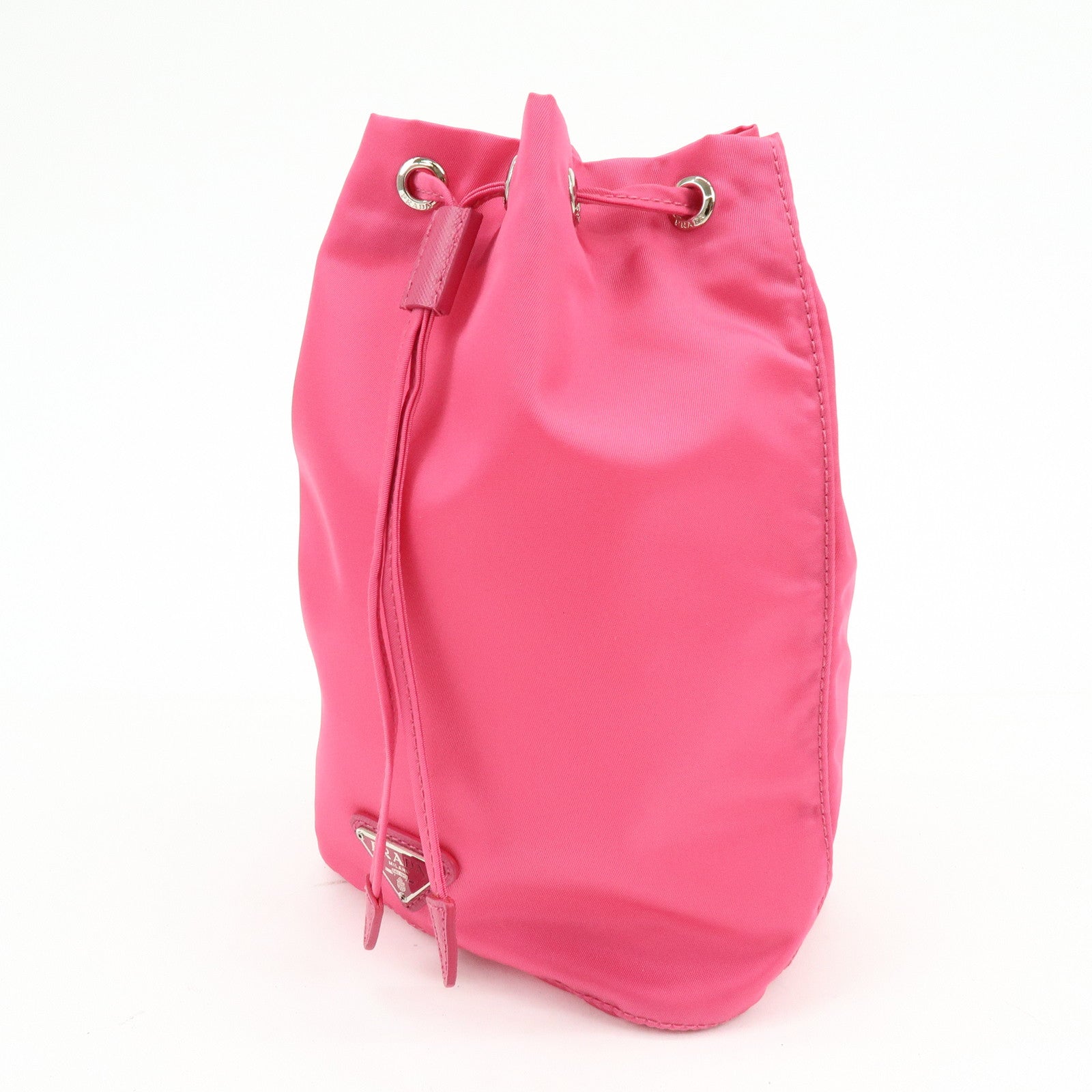 PRADA Triangle Logo Nylon Leather Drawstring Pouch Pink 1N0369