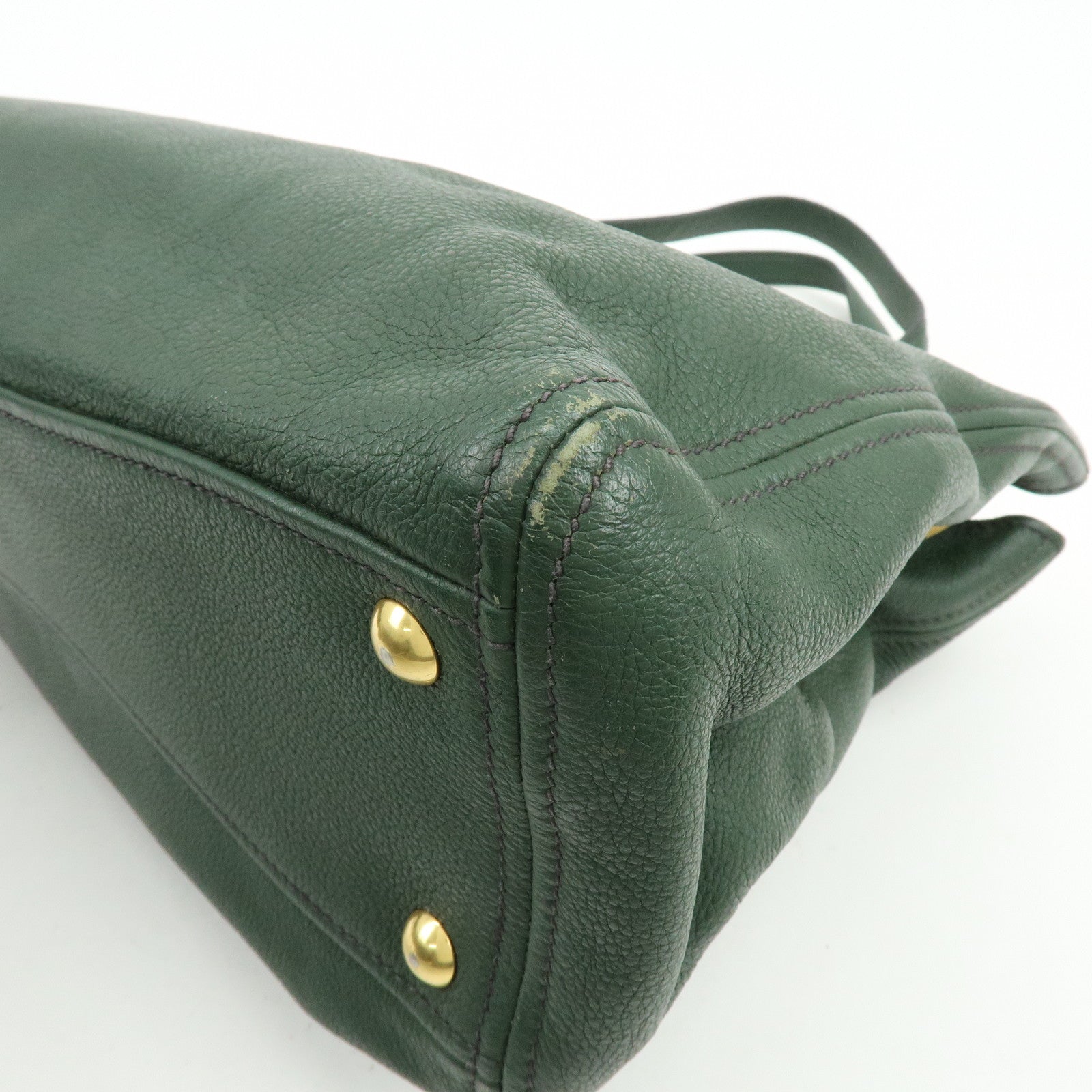 MIU MIU Logo Leather Tote Bag Shoulder Bag Hand Bag Moss Green