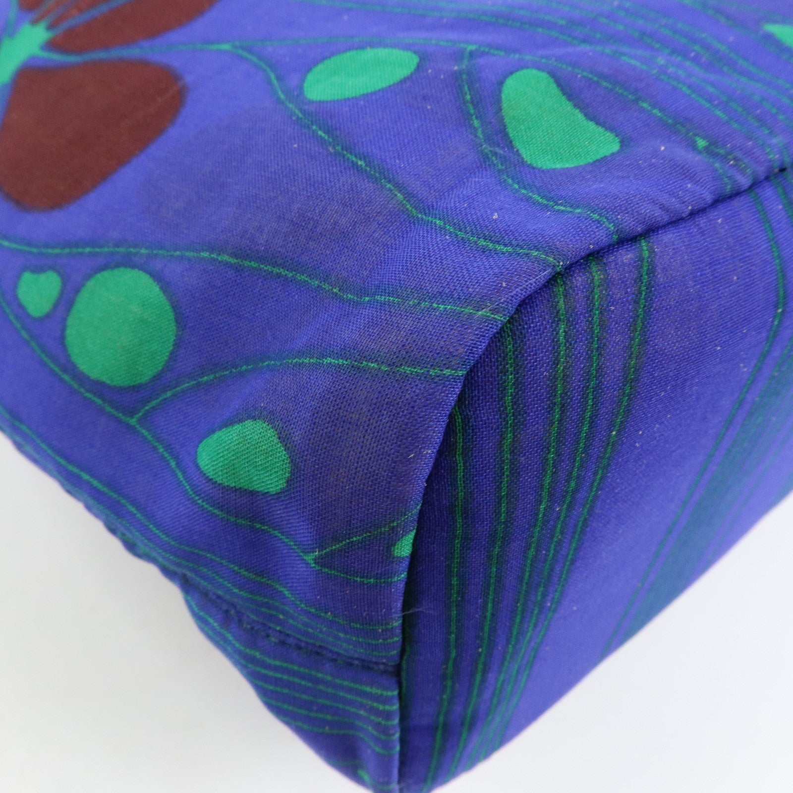 PRADA Triangle Logo Linen Leather 2Way Bag Flower Motif Blue BR4696