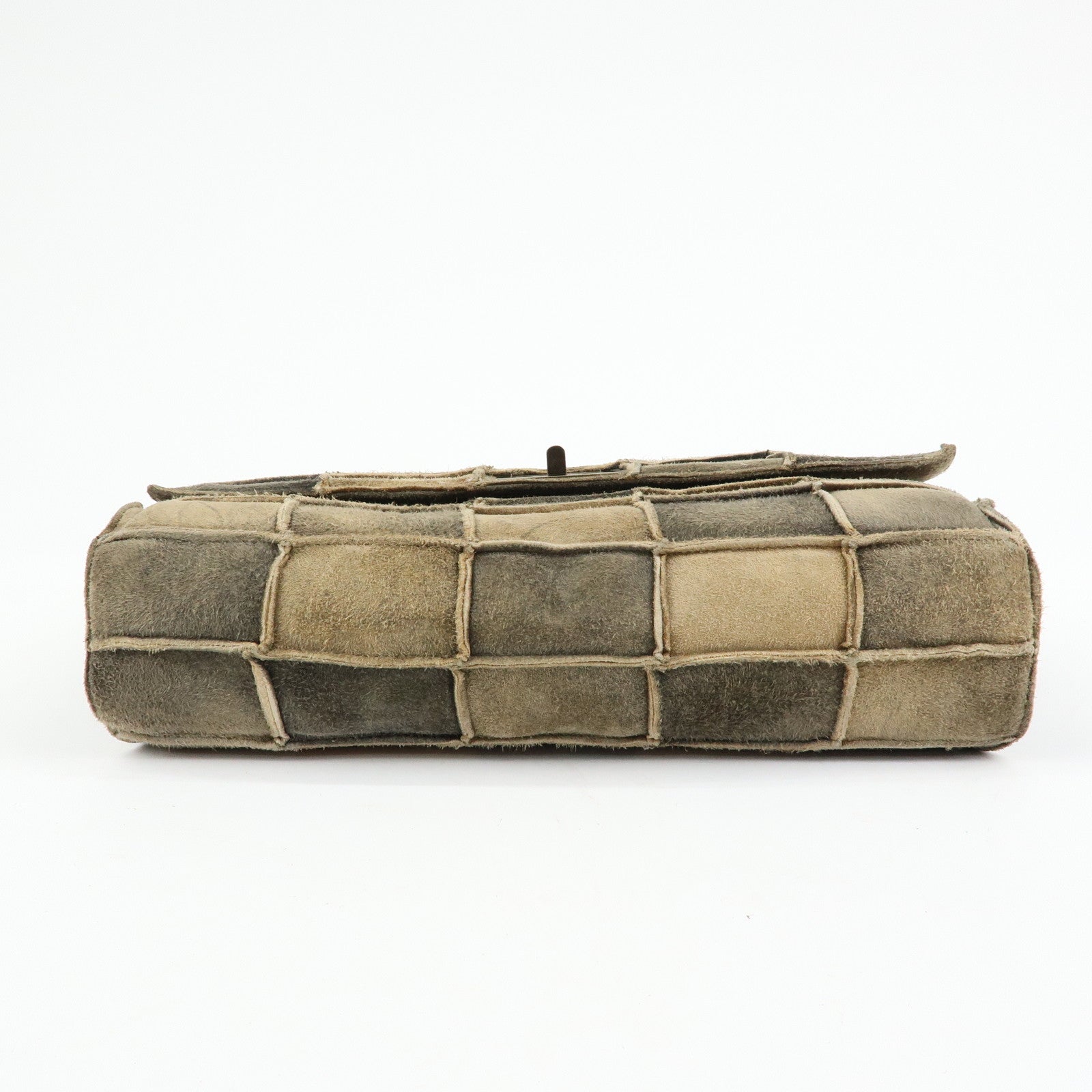 CHANEL Chanel 2.55 Suede Patchwork Chain Shoulder Bag Gray Brown