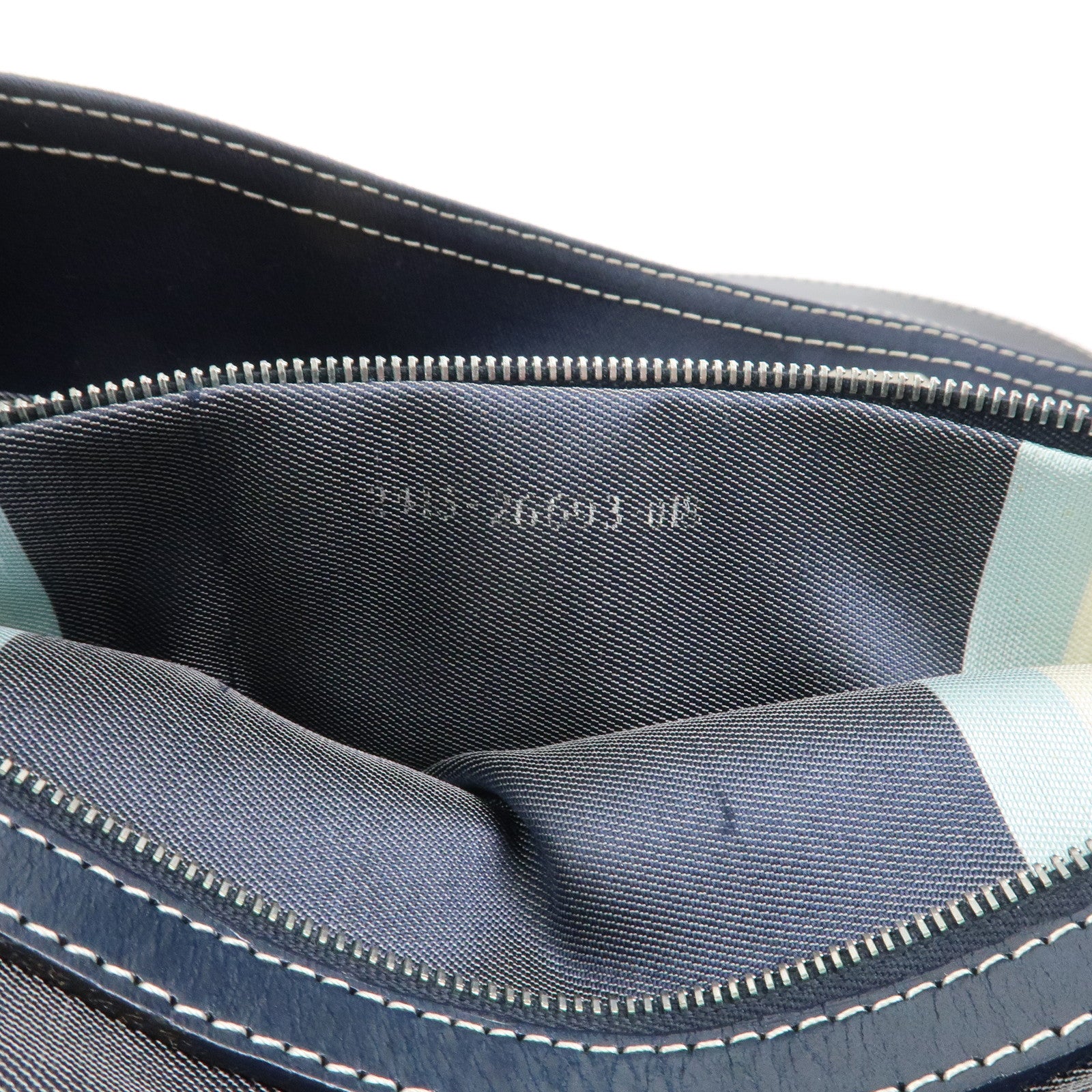 FENDI Canvas Leather Hand Bag Tote Bag Navy 26693