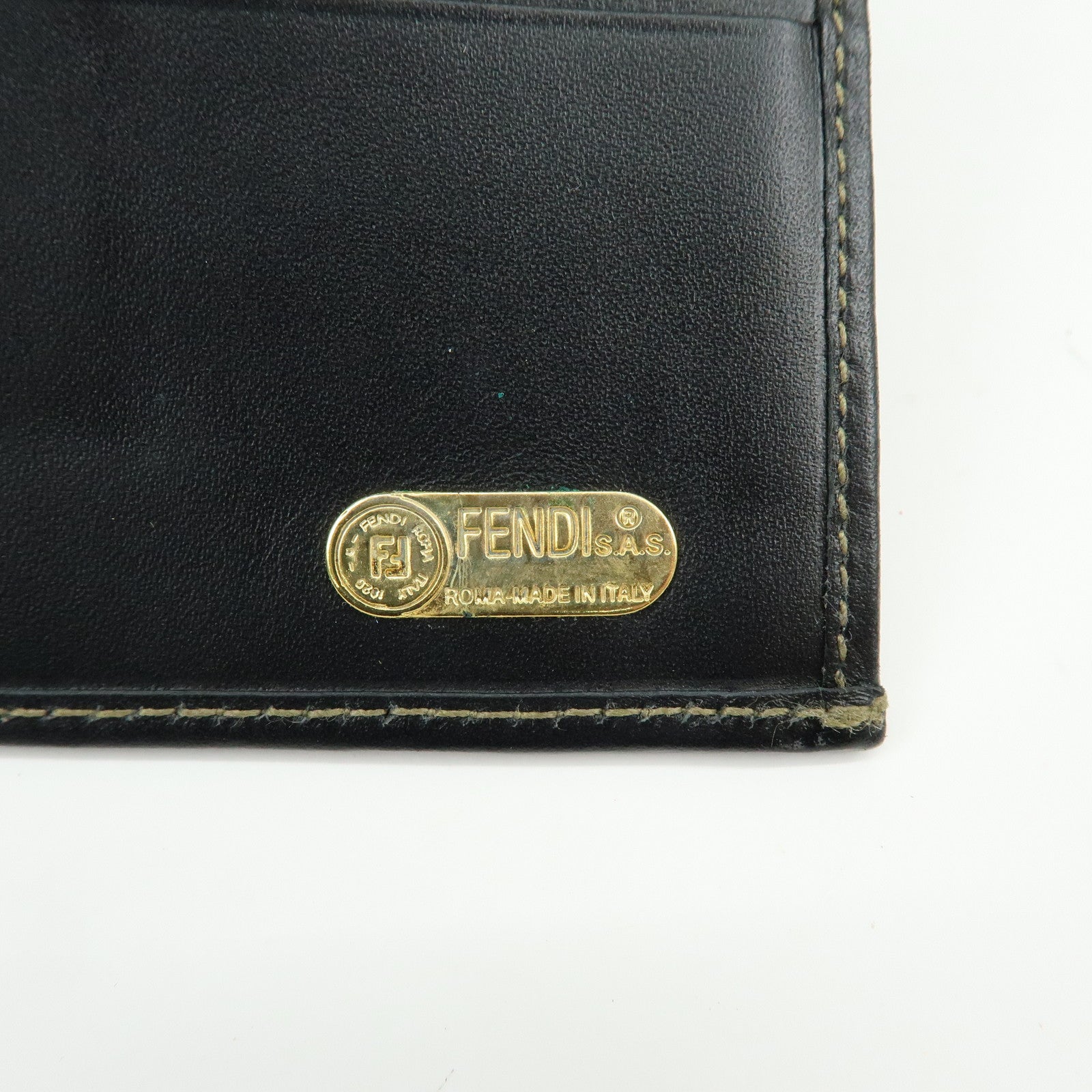 FENDI Pequin Leather PVC Long Wallet Beige Black 30806