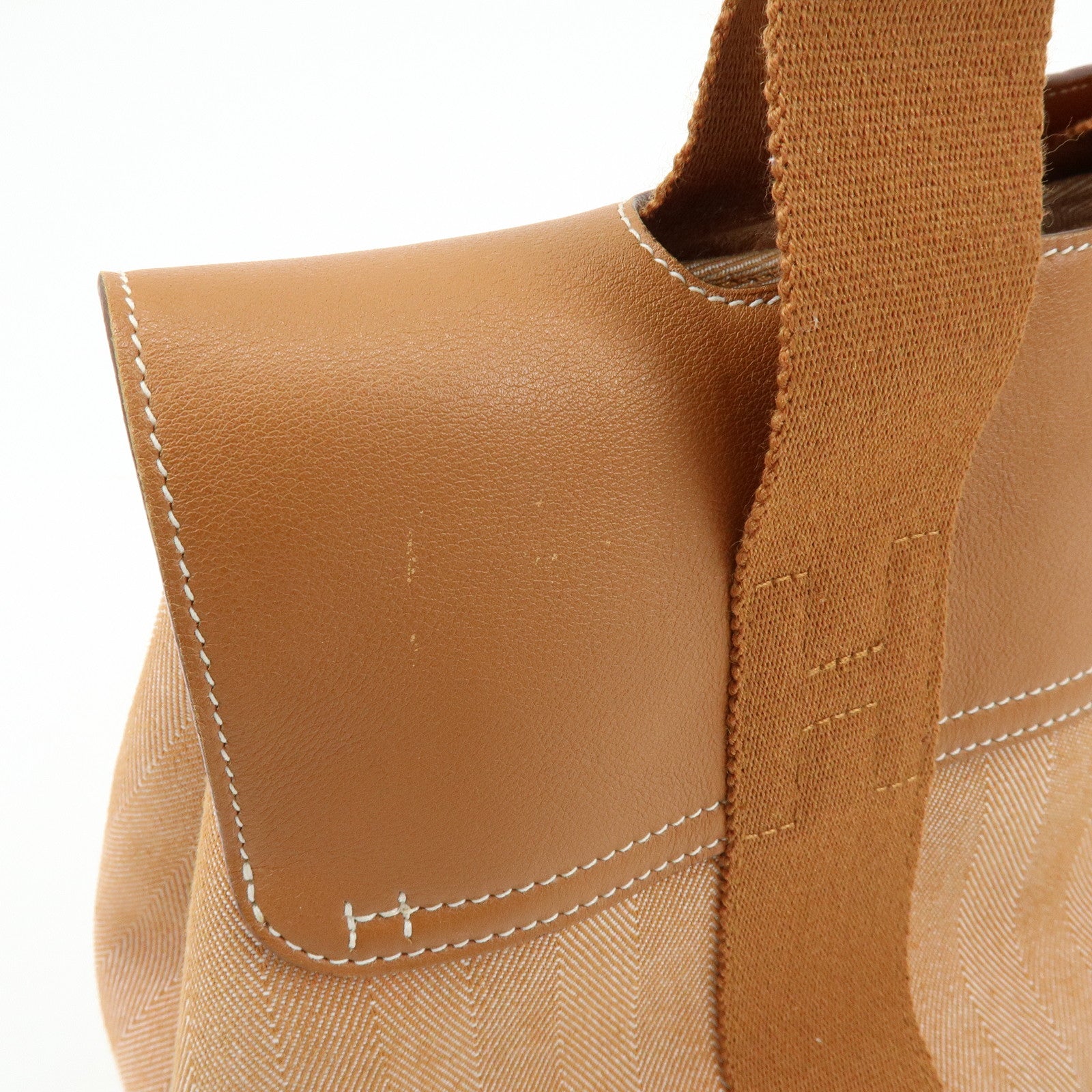 HERMES Valparaiso PM Toile Chevron Leather Tote Bag □L Stamped