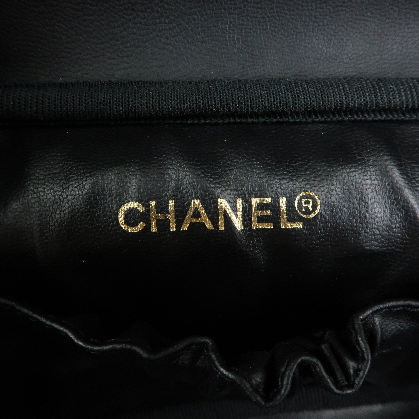 CHANEL Bicolore Lamb Skin Vanity Bag Cosmetic Pouch Black A01618