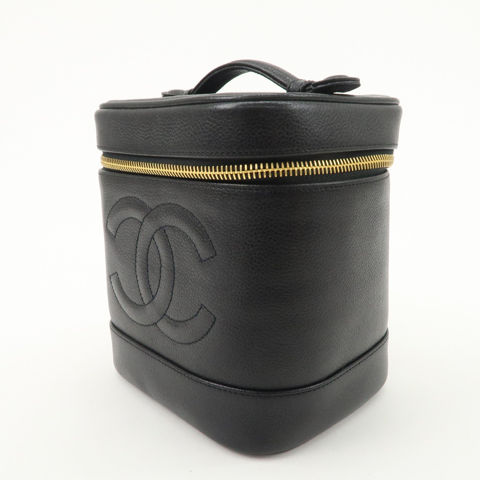 CHANEL COCO Mark Caviarskin Vanity Bag Hand Bag Cosmetic Bag Black A01998
