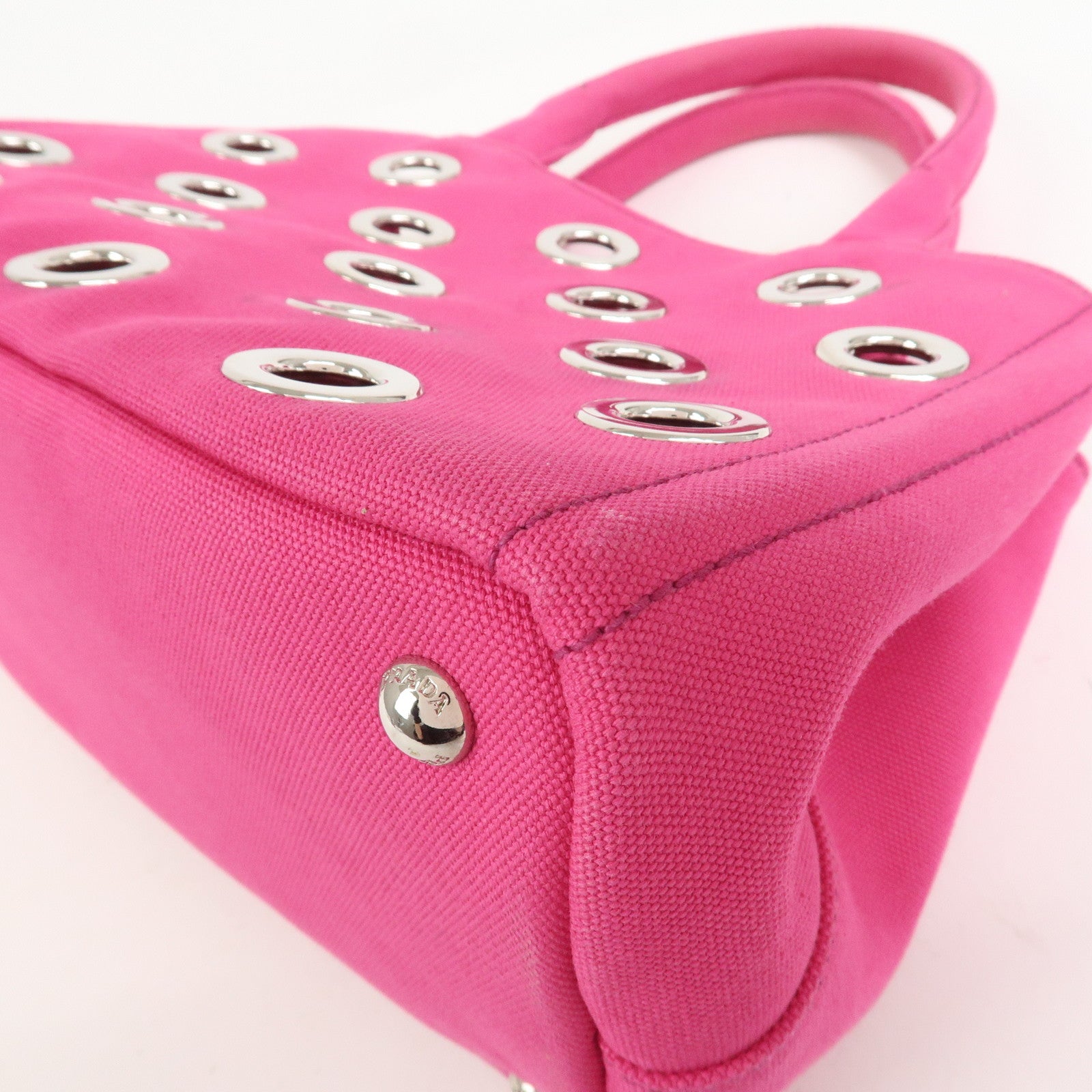 PRADA Grommet Canapa Mini Canvas 2Way Bag Hand Bag Pink 1BG439