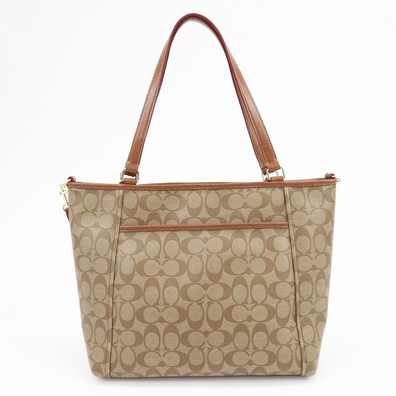 COACH Signature PVC Leather 2Way Shoulder Bag Tote Bag Beige Brown