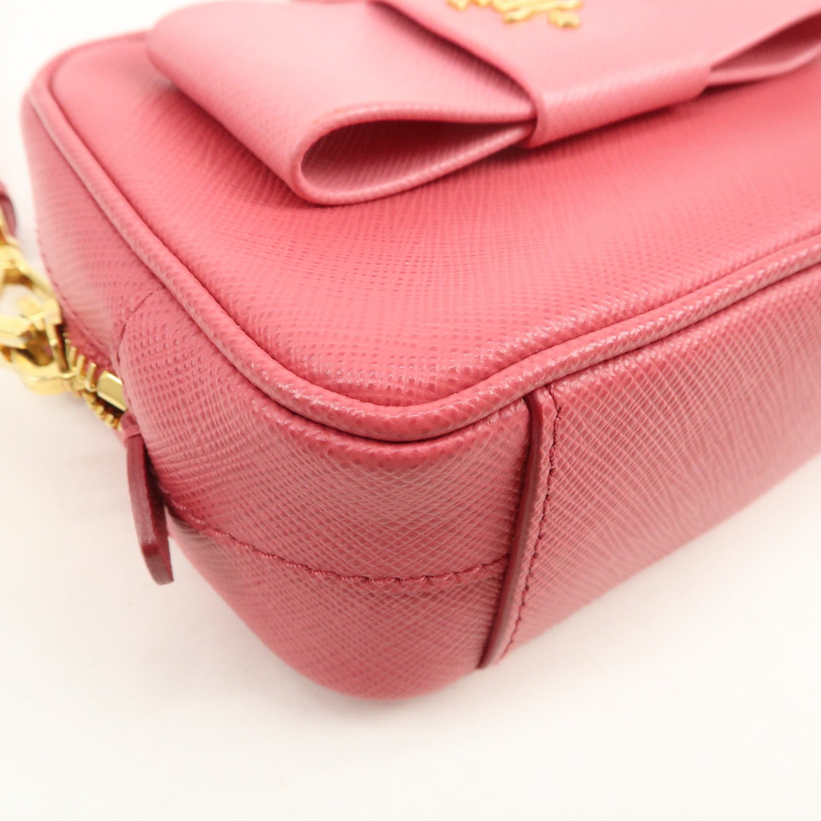 PRADA Saffiano Leather Ribbon Mini Shoulder Bag Camera Bag 1N1674