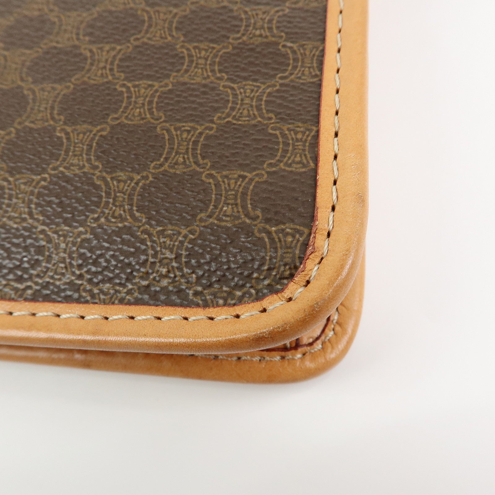 CELINE Logo Macadam PVC Leather Clutch Bag Flat Pouch Brown