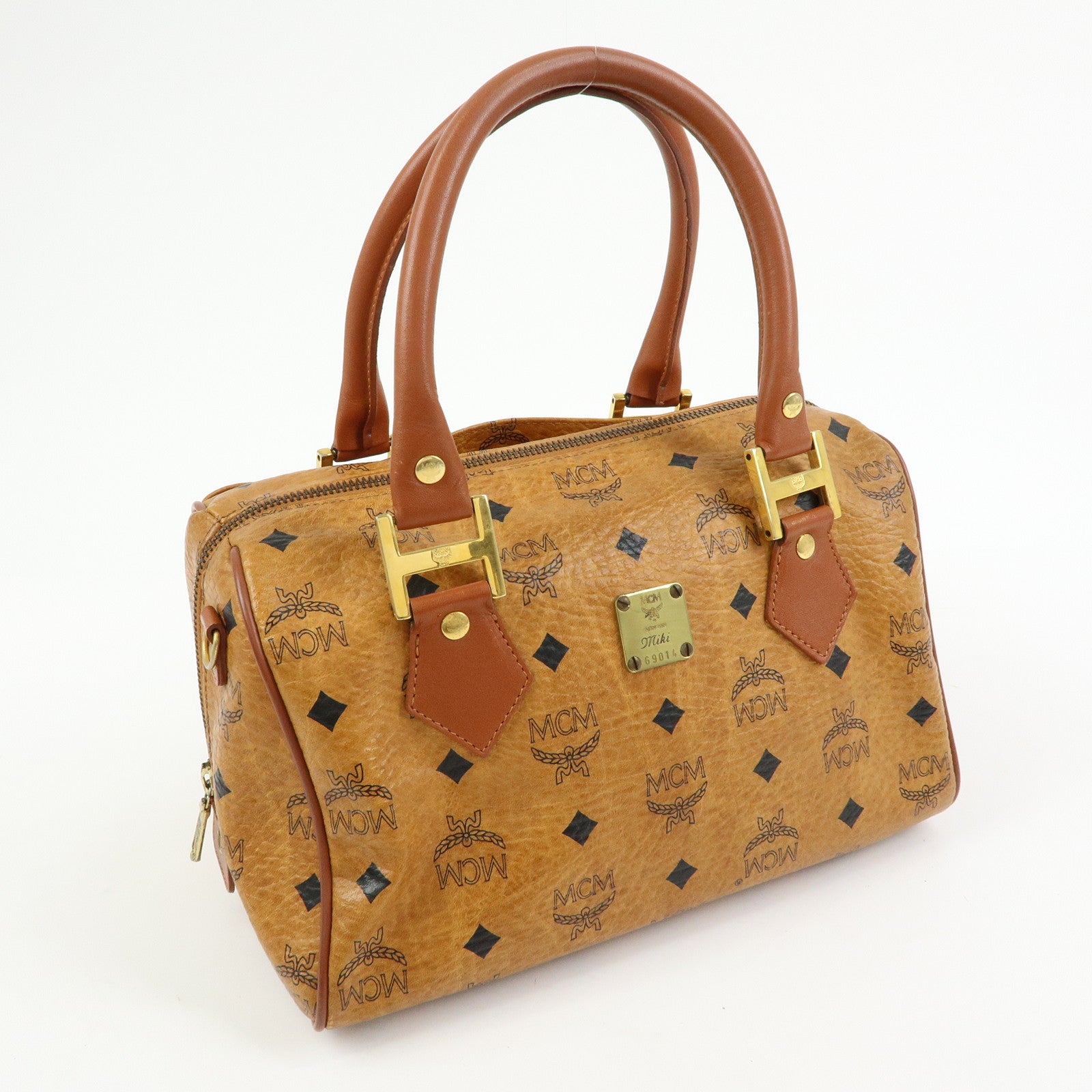 MCM Visetos PVC Leather 2Way Bag Hand Bag Boston Bag Brown
