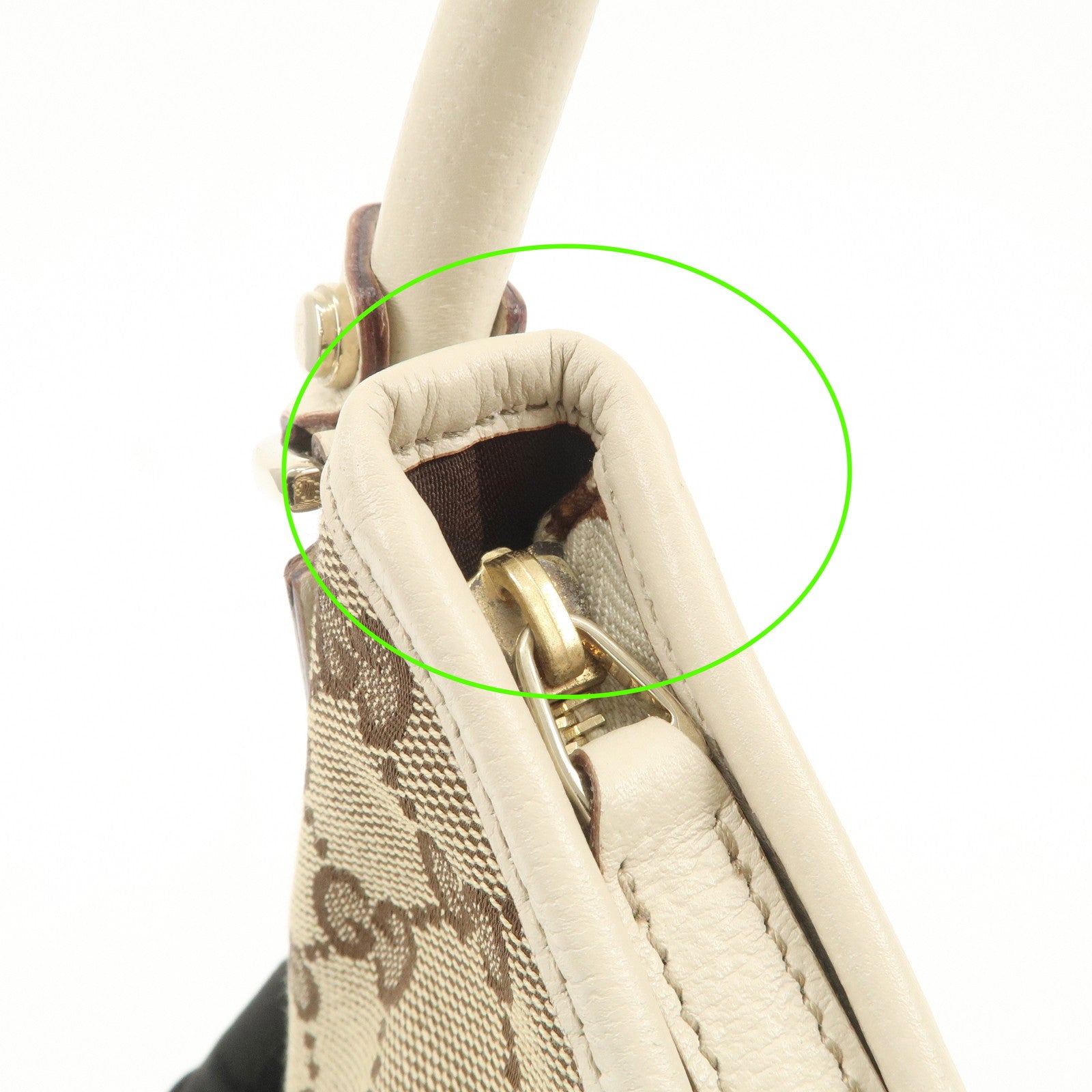 GUCCI Abbey GG Canvas Leather Shoulder Bag Beige Ivory 130738