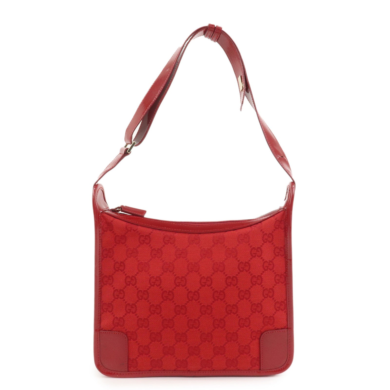 GUCCI GG Canvas Patent Leather Shoulder Bag Hand Bag Red 001・4206