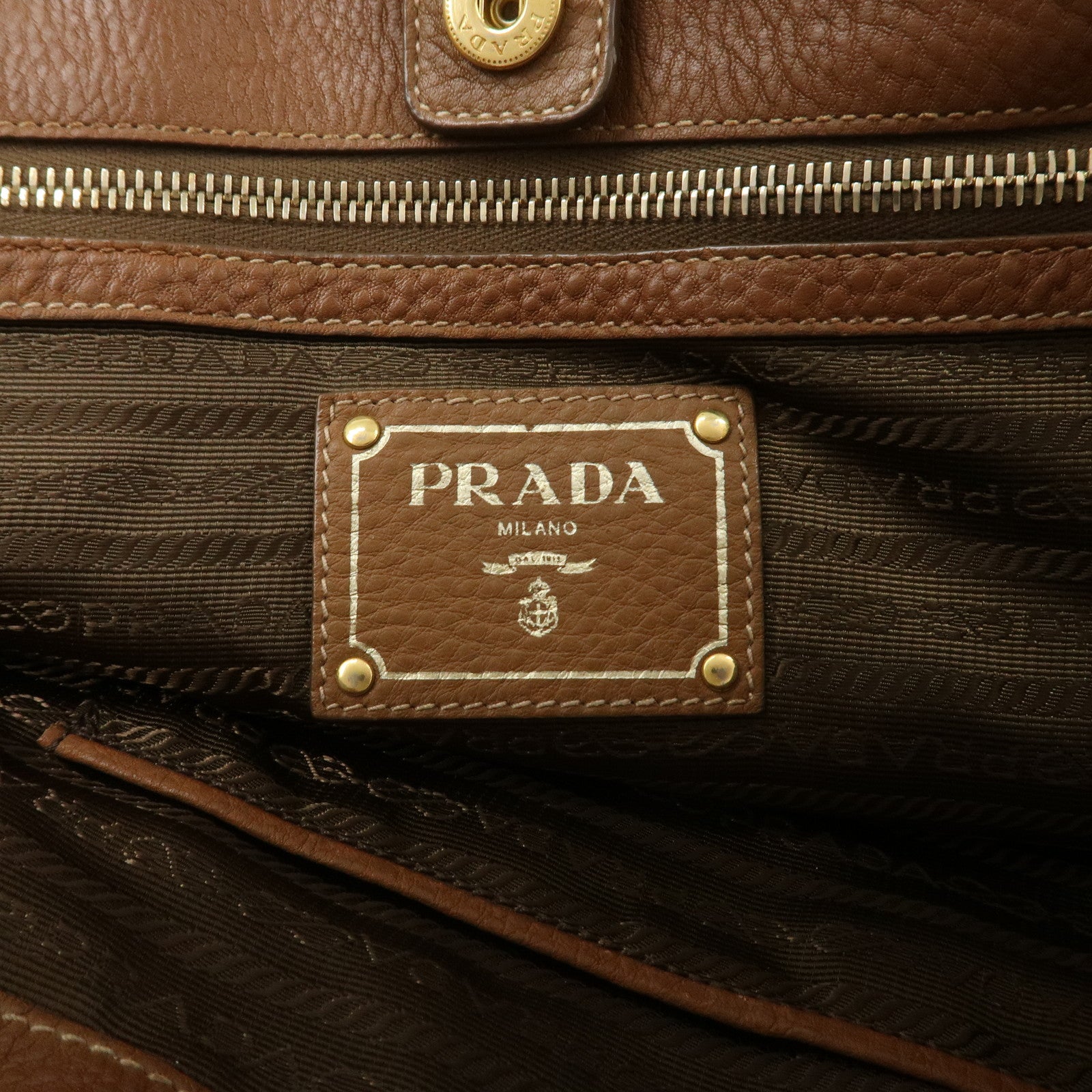 PRADA VITELLO Leather 2Way Bag Hand Bag Shoulder Bag Camel