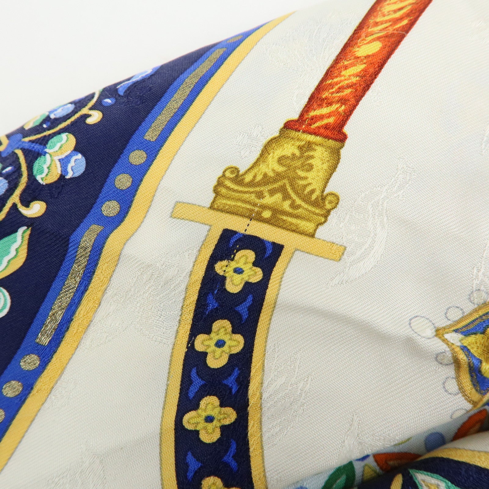 HERMES Carre 90 Silk 100% CIELS BYZANTINS Scarf Blue Gold